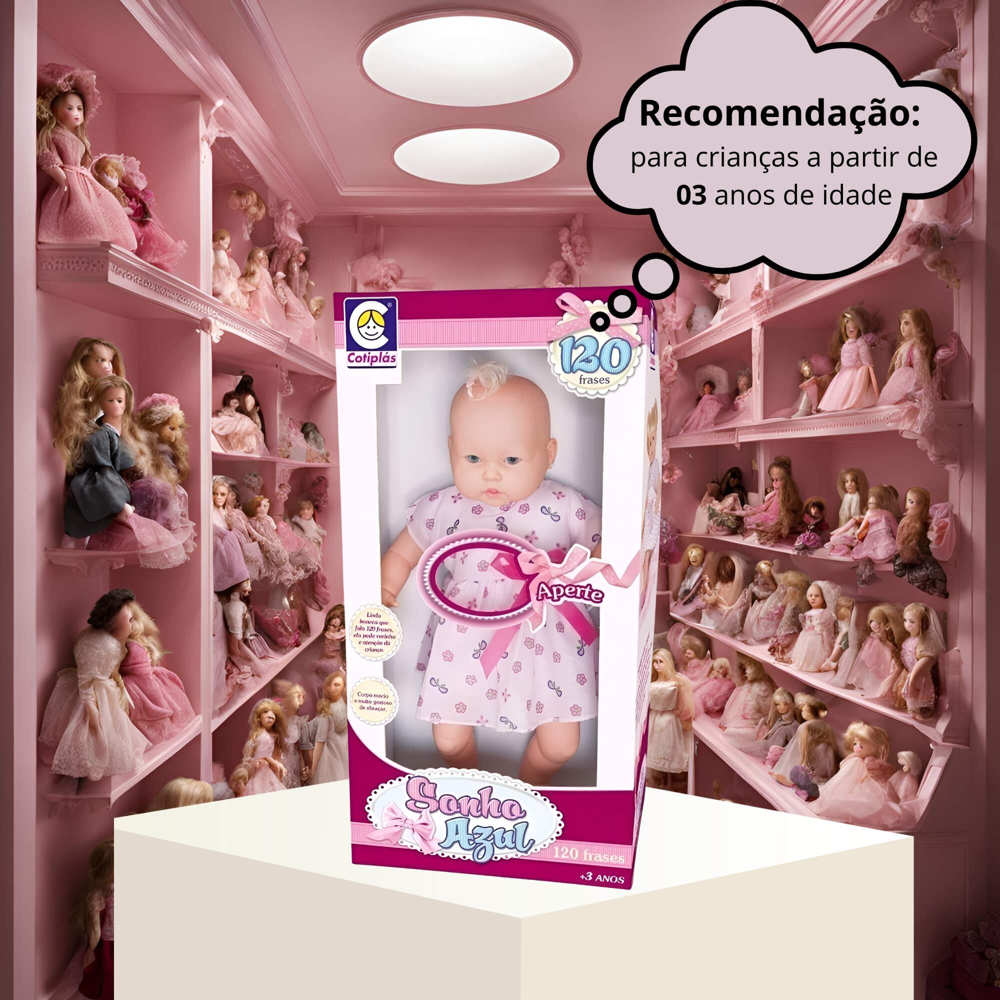 Brinquedo Infantil Boneca Sonho Azul Sem Cabelo Cotiplás - 2072