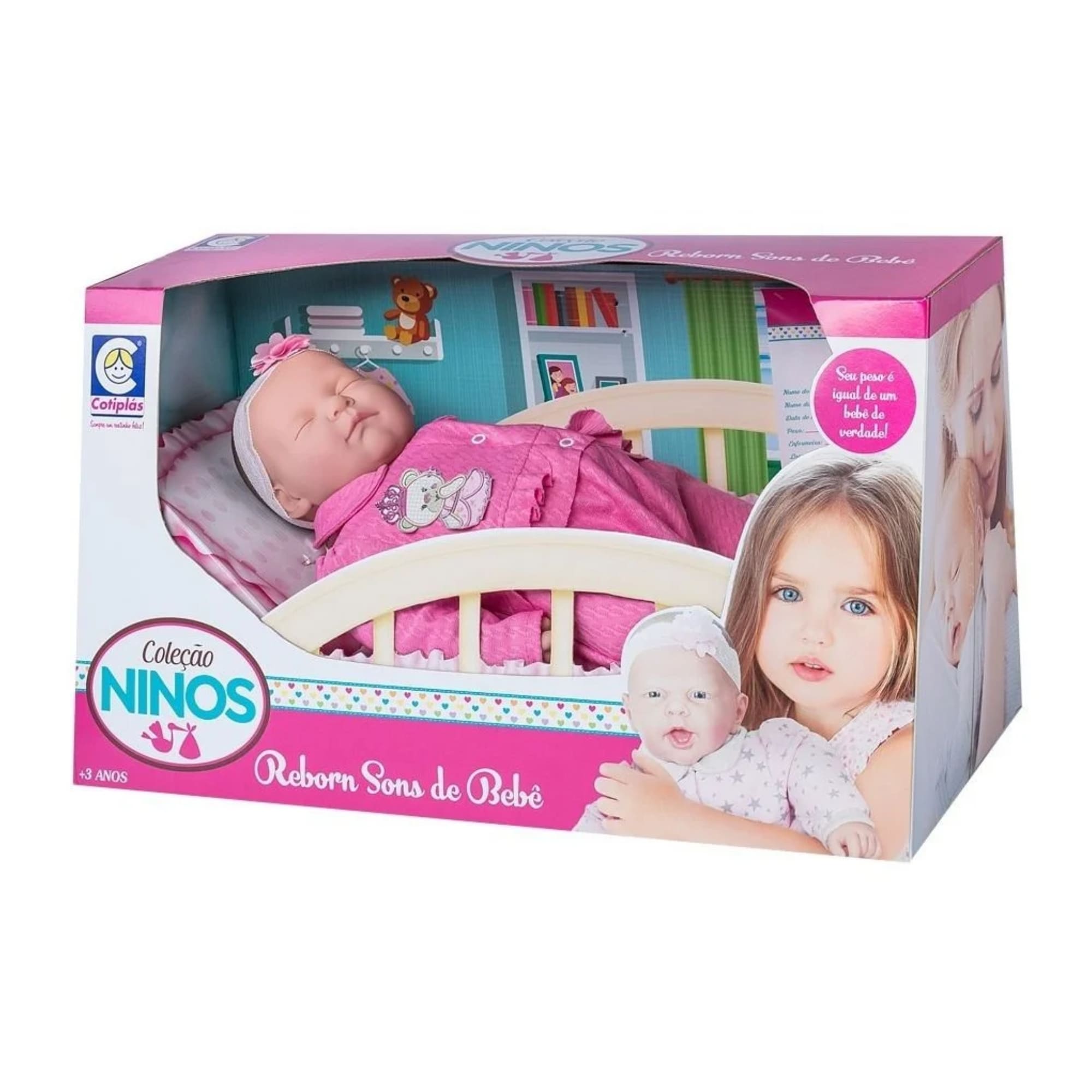 Brinquedo Infantil Boneca Nino's Reborn Dormindo com Acessórios Crianças +3 Anos Cotiplás - 2212