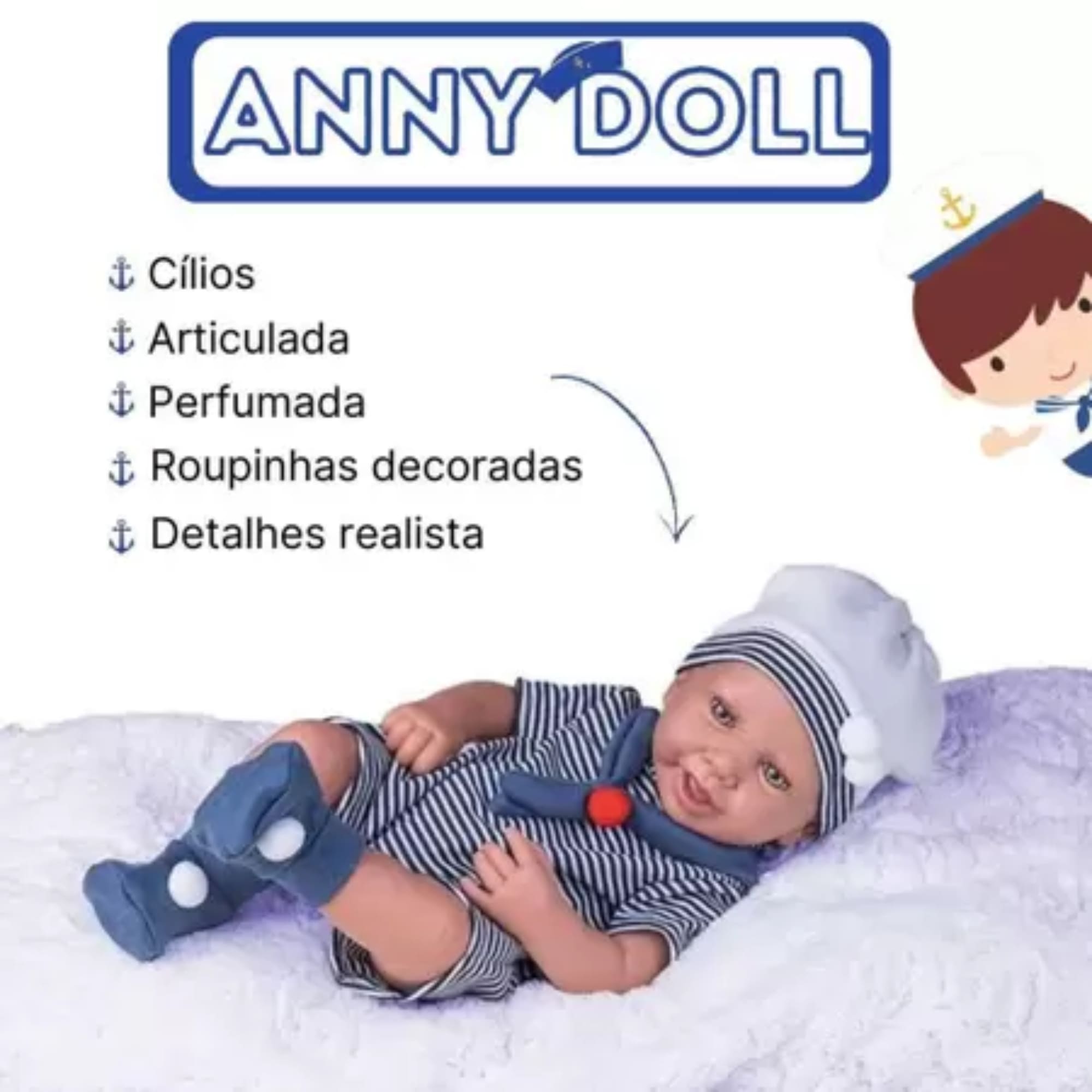 Brinquedo Infantil Boneca Anny Doll Menino Marinheiro Acessórios +3 Anos Cotiplás - 2501