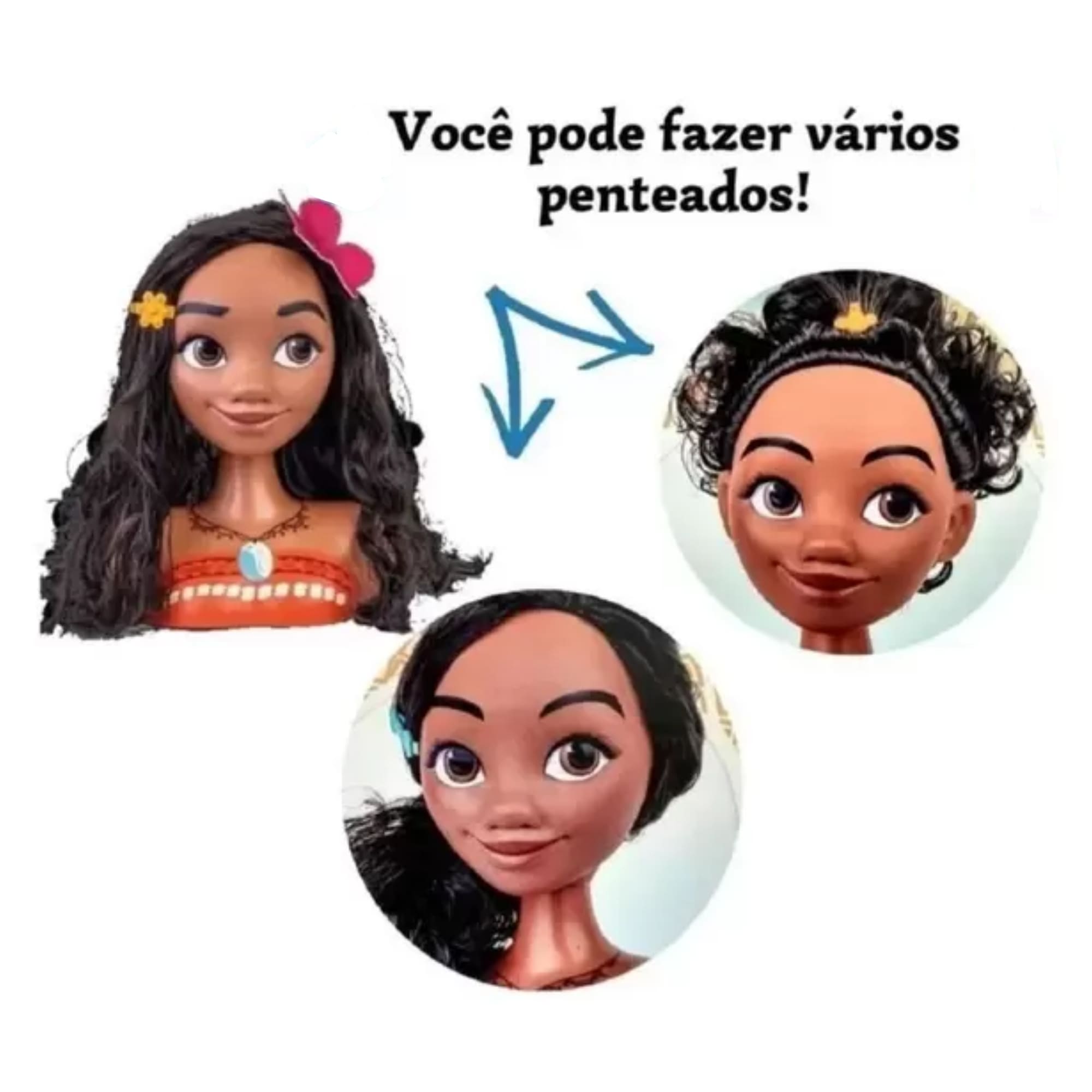 Brinquedo Infantil Boneca Moana Busto Maqueie, Faça Penteados Cotiplas 2599