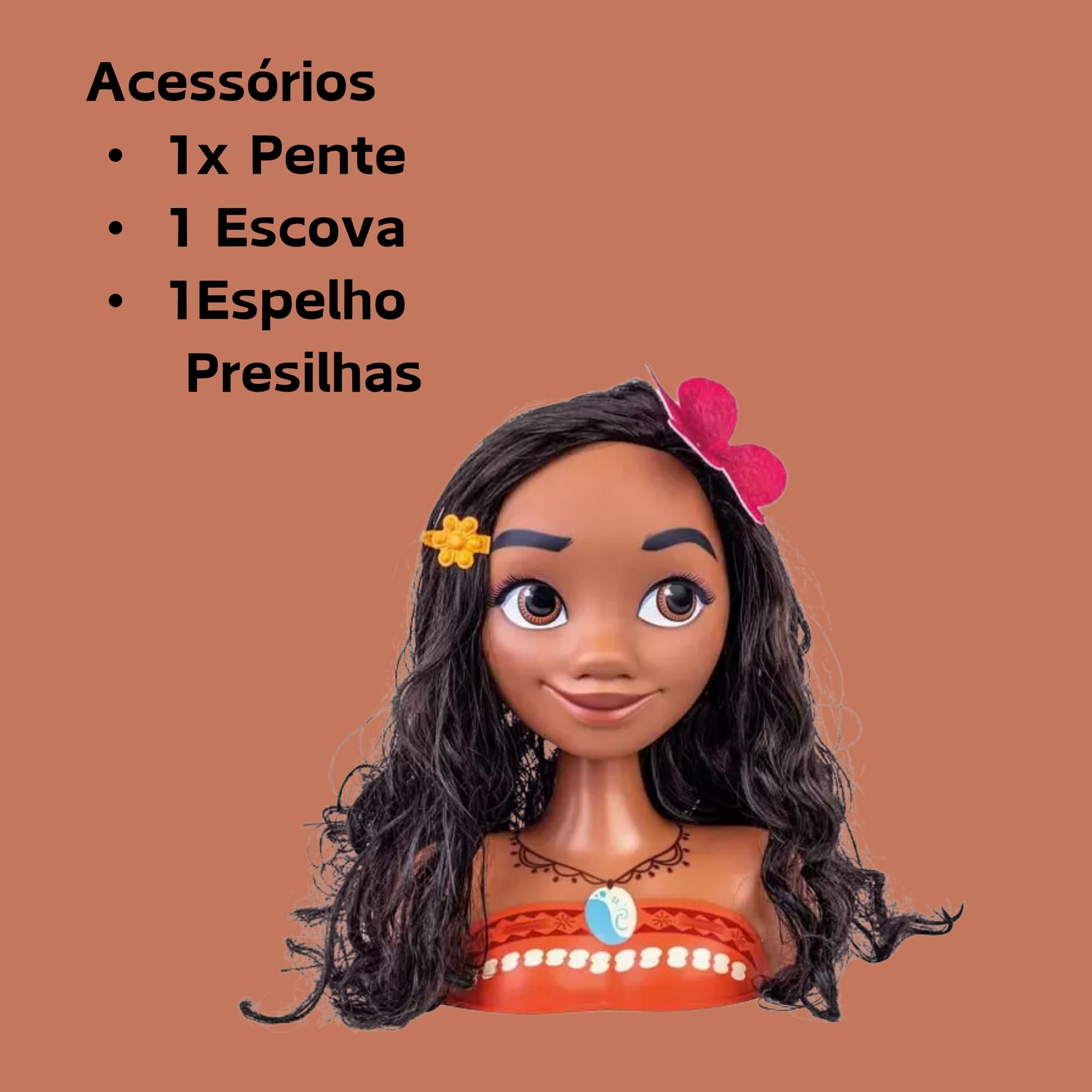 Brinquedo Infantil Boneca Moana Busto Maqueie, Faça Penteados Cotiplas 2599