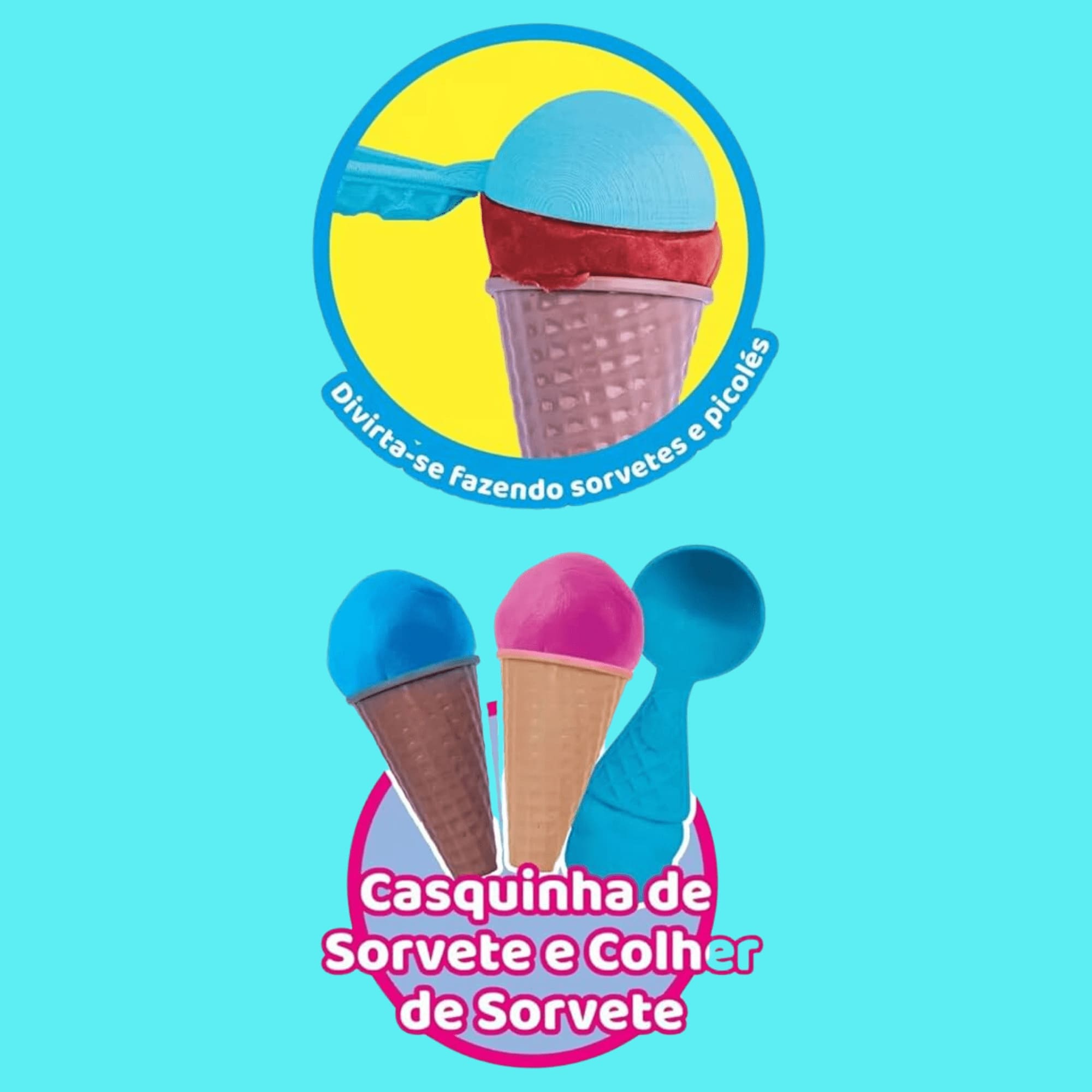 Brinquedo boneca baby morena vem brincar gelateria massinha Cotiplas 2667