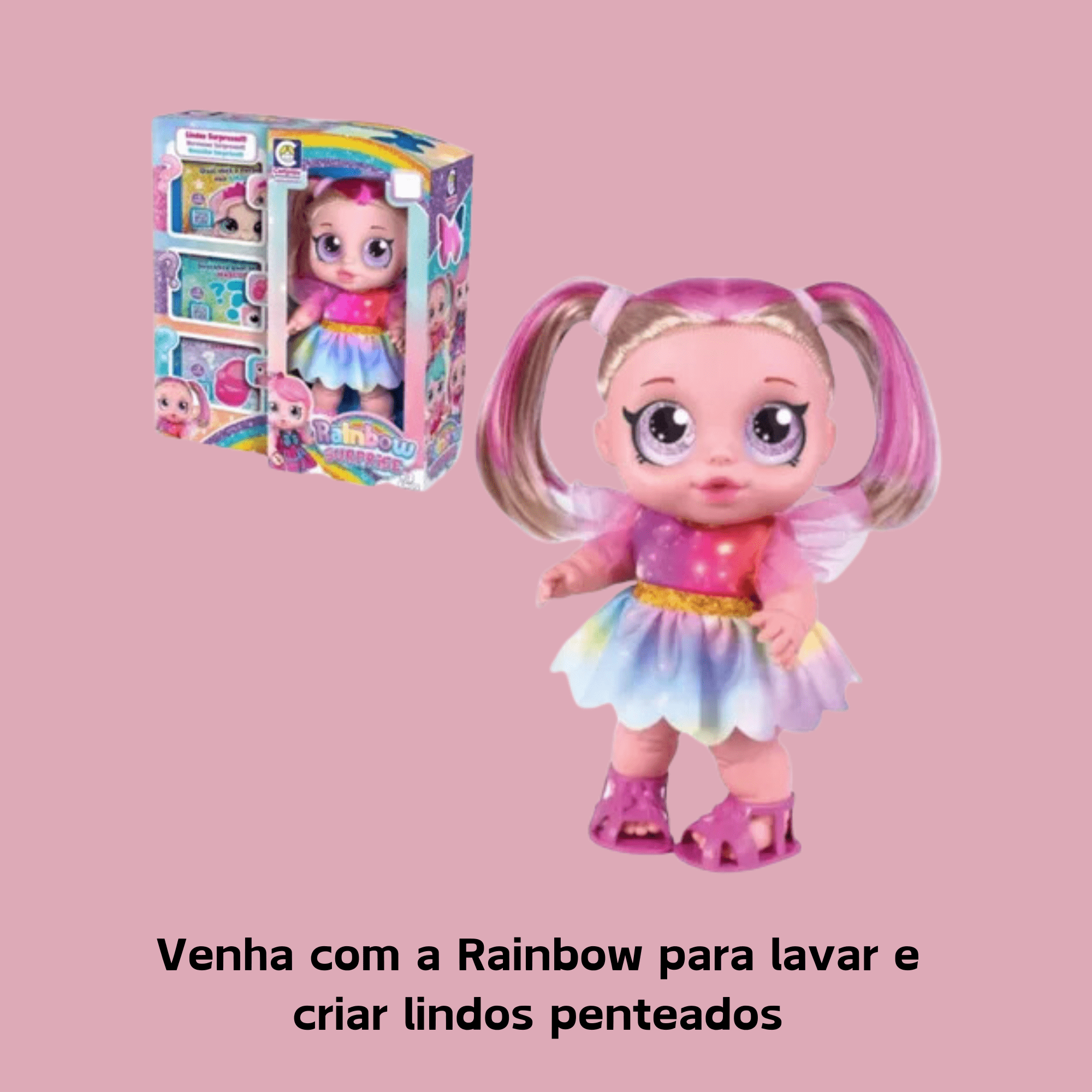 Brinquedo Boneca Charmosa Rainbow Surprise Loira Infantil Cotiplas 2708