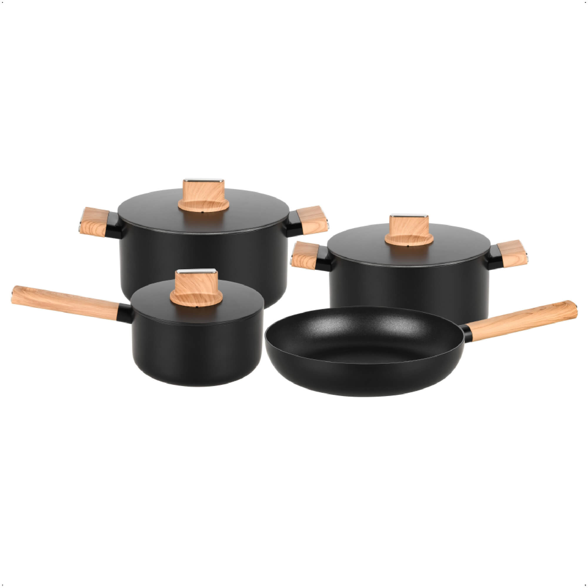 Jogo de Panelas Concept Wood 4 Peças em Alumínio Forjado Cor Preto MTA - 8467
