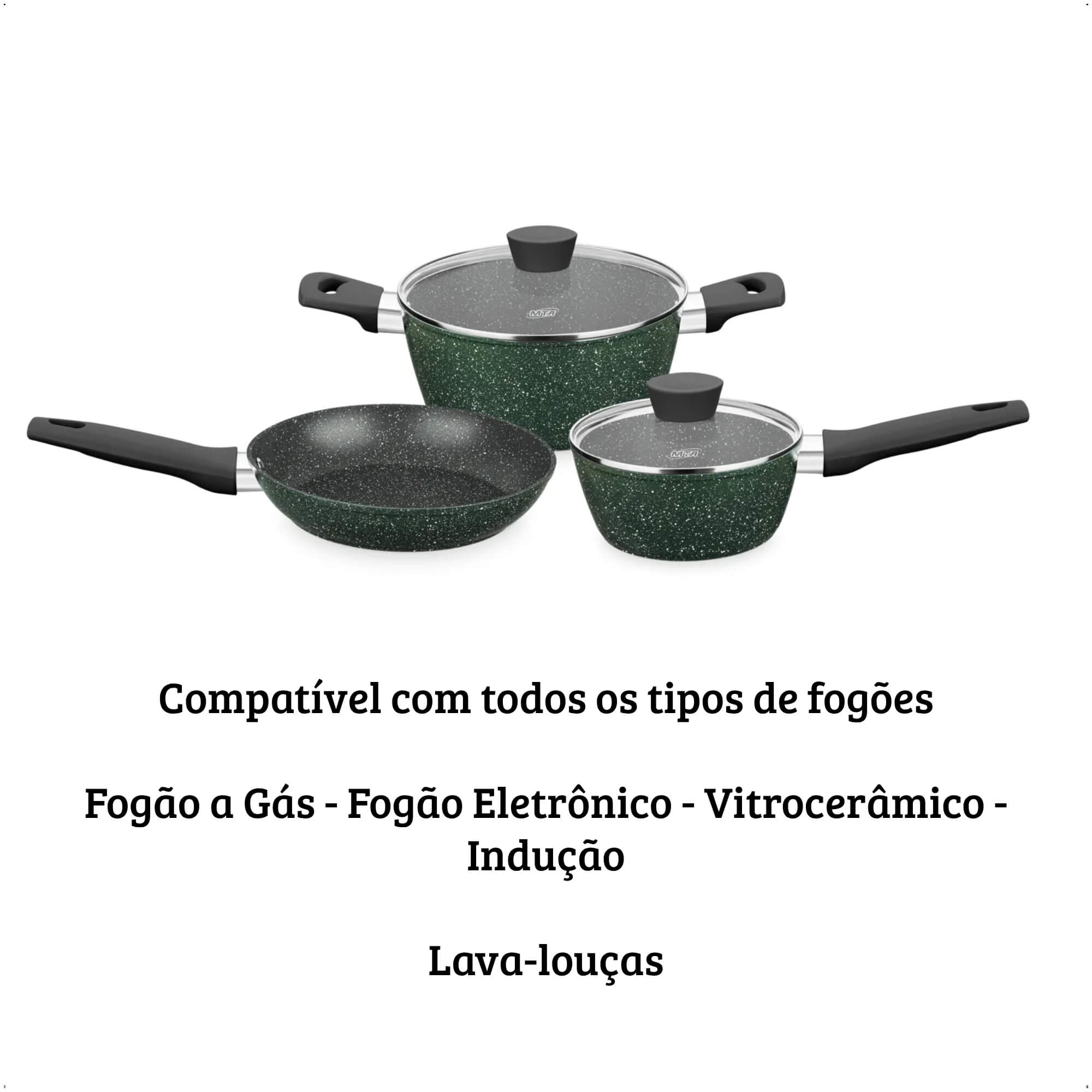 Jogo de Panelas Carmela Garden 3 Peças em Alumínio Forjado Revestimento Ceramic-Flon Verde MTA 8482