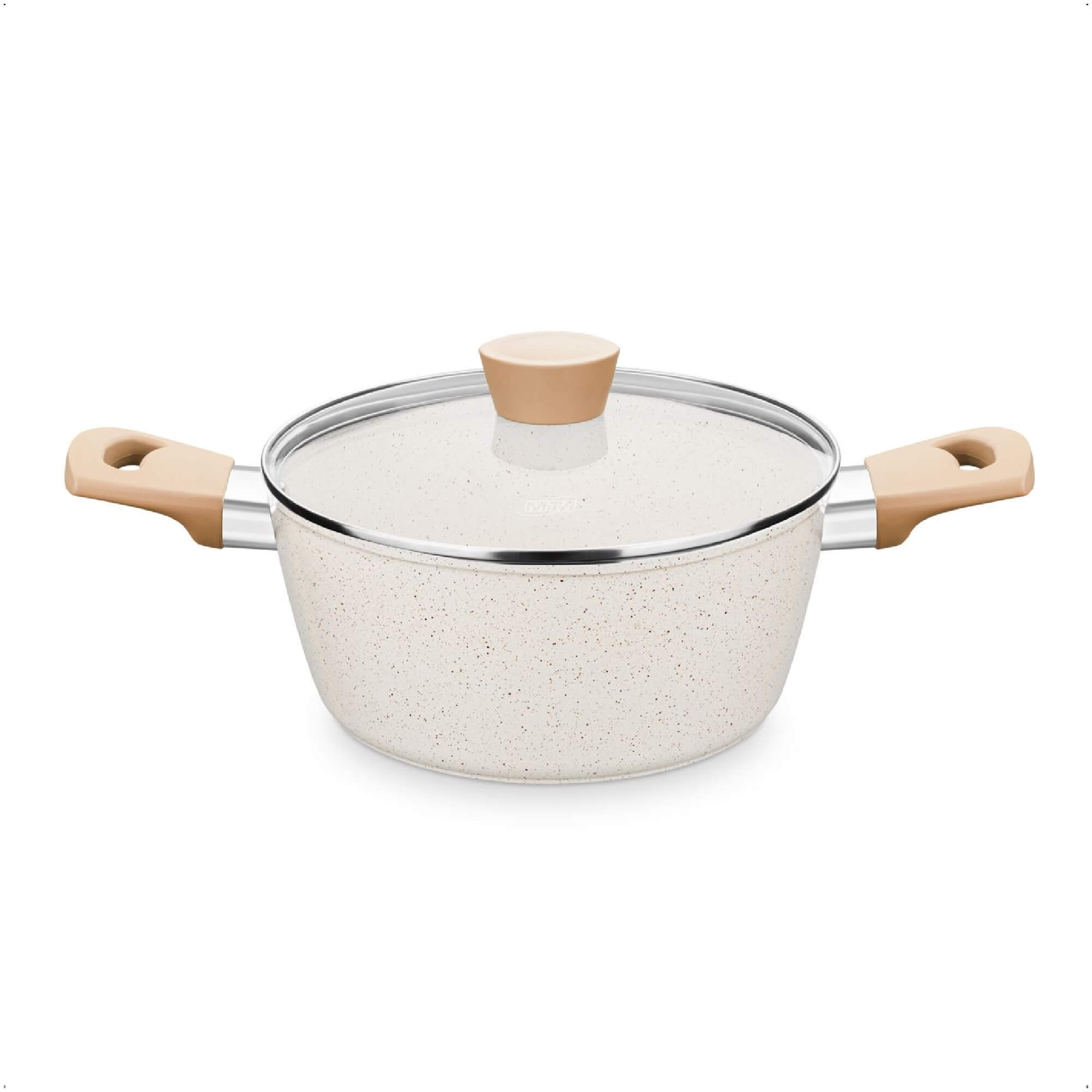 Jogo de Panelas Carmela Vanilla 3 Peças em Alumínio Forjado Revestimento Ceramic-Flon Creme MTA 8480