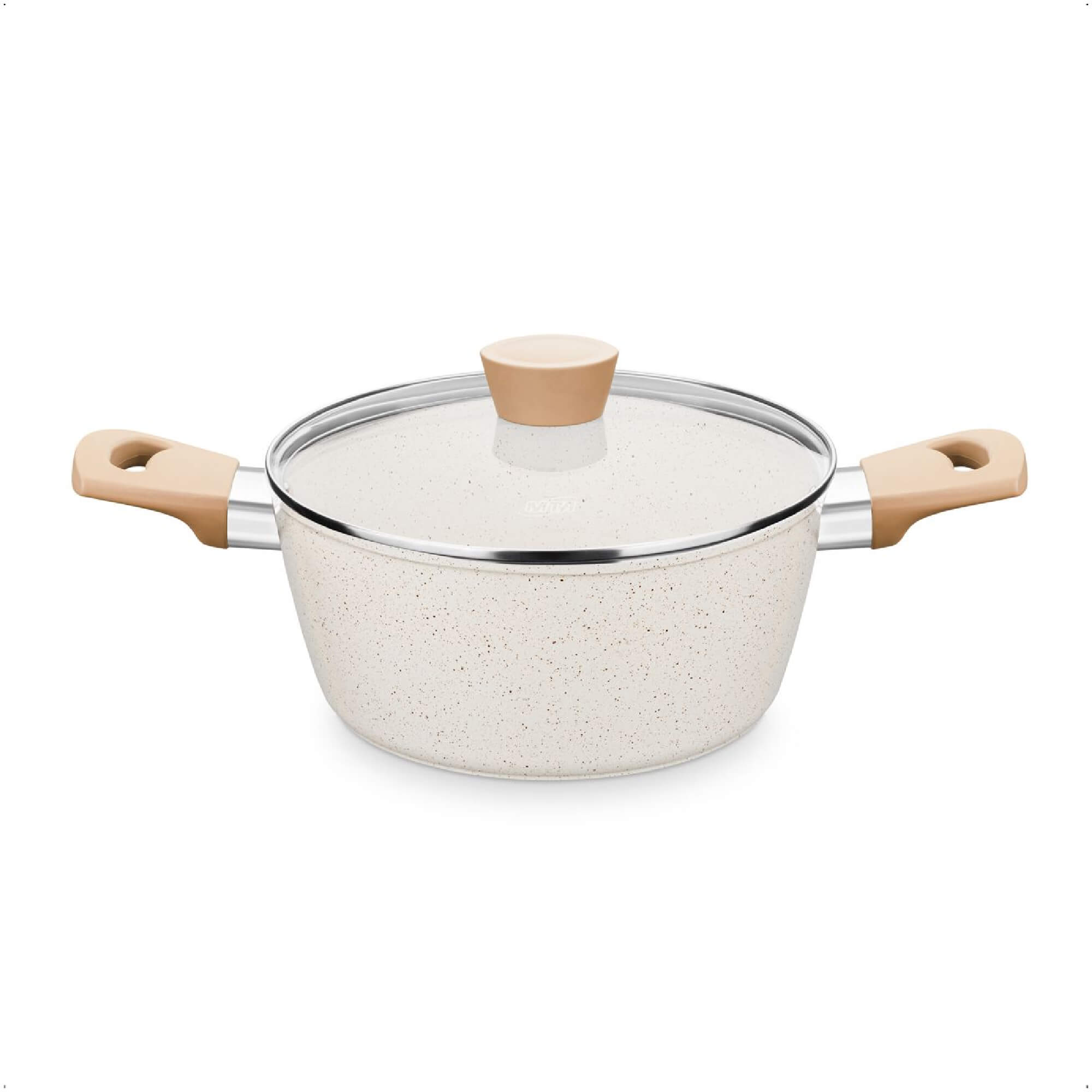 Jogo de Panelas Carmela Vanilla 5 Peças em Alumínio Forjado Revestimento Ceramic-Flon Creme MTA 8481
