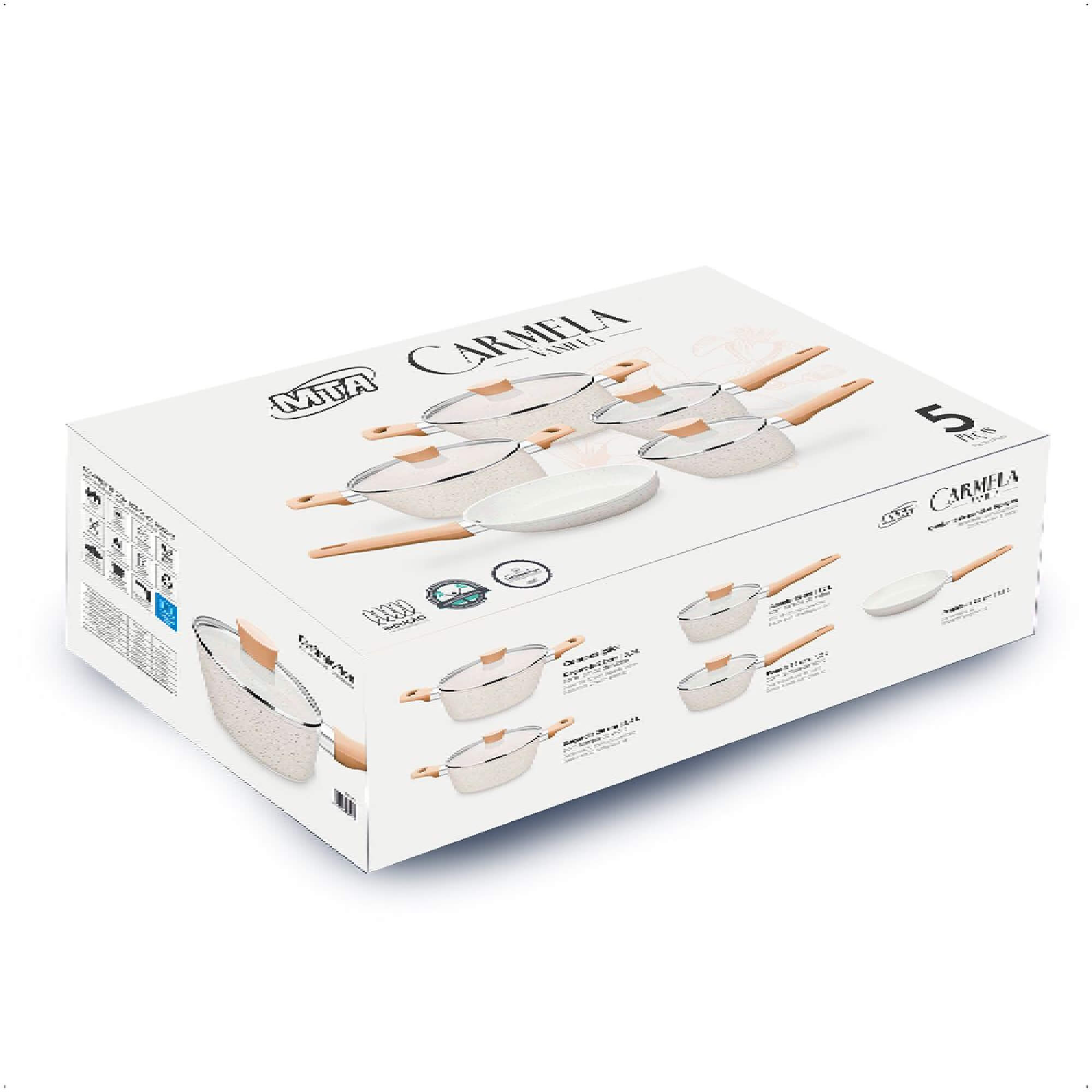 Jogo de Panelas Carmela Vanilla 5 Peças em Alumínio Forjado Revestimento Ceramic-Flon Creme MTA 8481