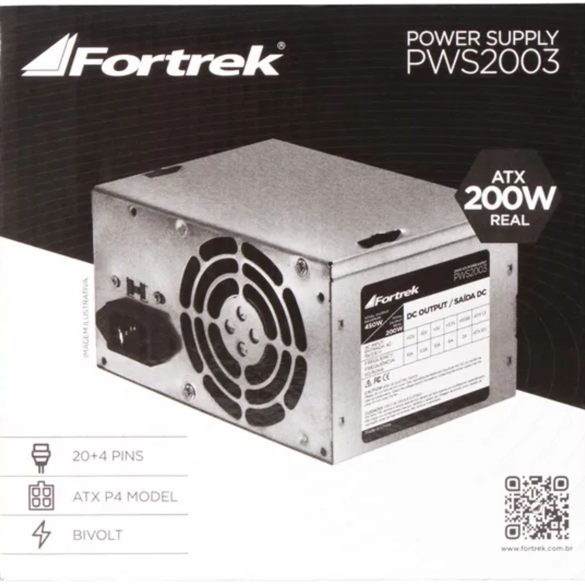 Fonte ATX 200W Fortrek S/Cabo 20 + 4P PWS-2003 0000062849