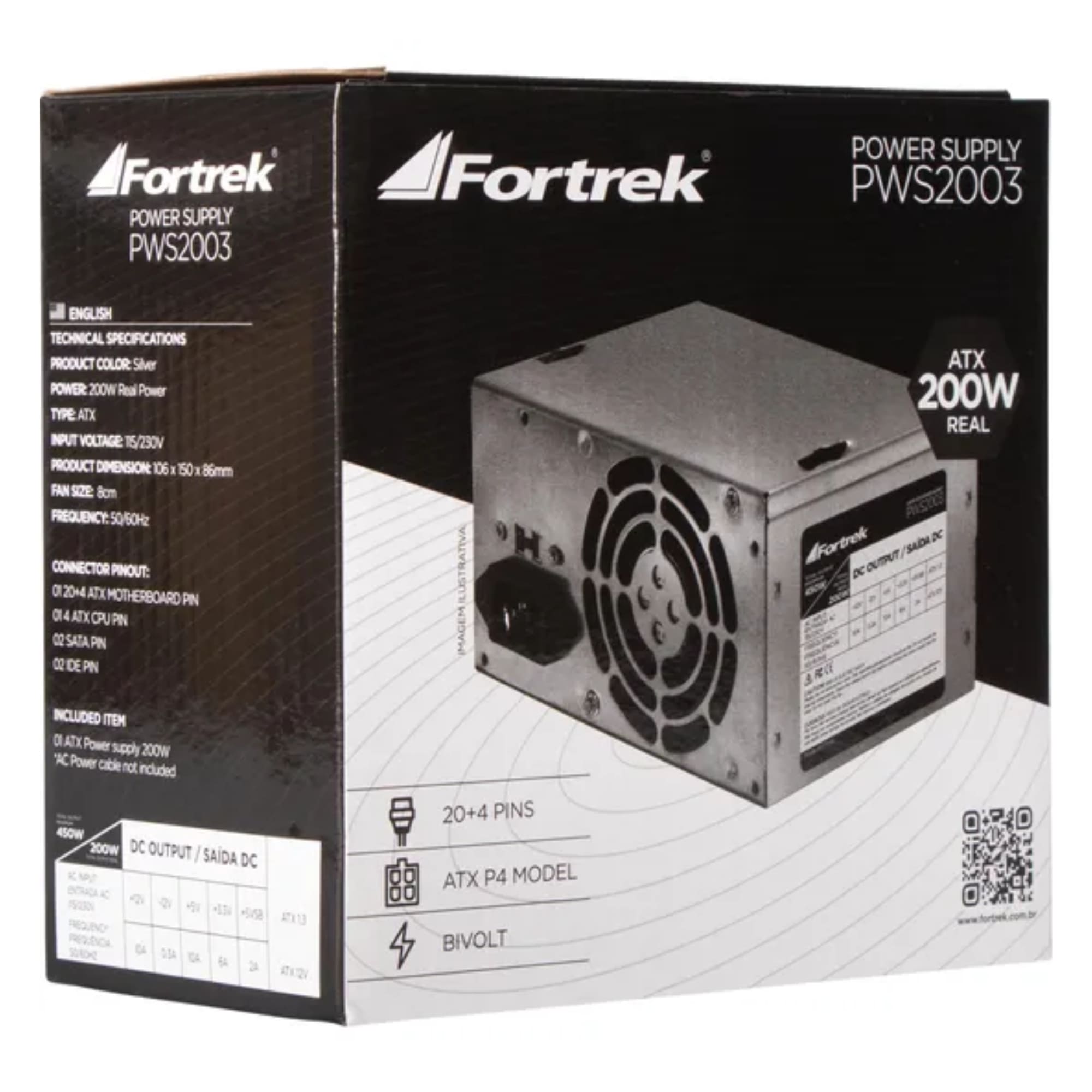 Fonte ATX 200W Fortrek S/Cabo 20 + 4P PWS-2003 0000062849