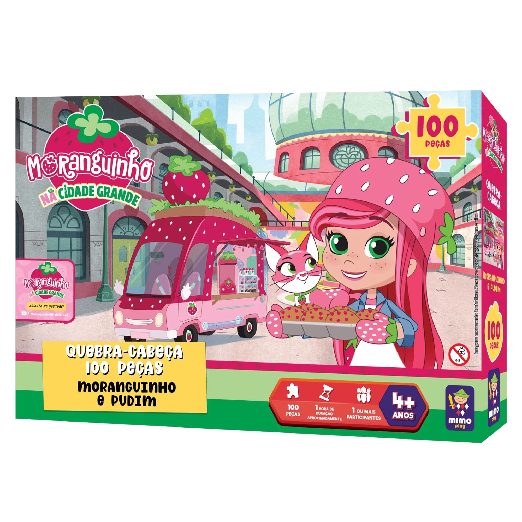 Brinquedo Infantil Quebra Cabeça Moranguinho e seu Gatinho Pudim Cidade 100 Peças Mimo Toys 4011