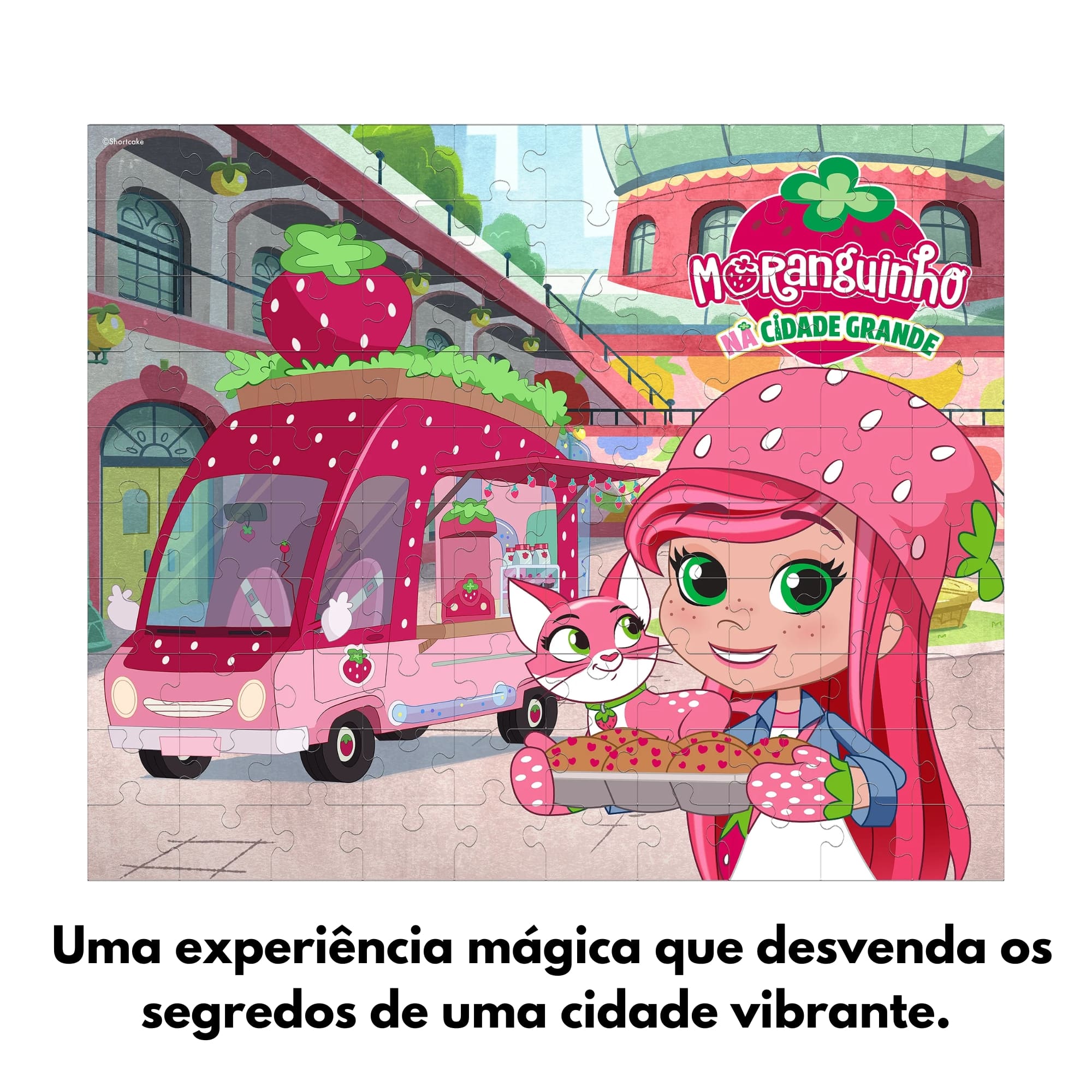 Brinquedo Infantil Quebra Cabeça Moranguinho e seu Gatinho Pudim Cidade 100 Peças Mimo Toys 4011