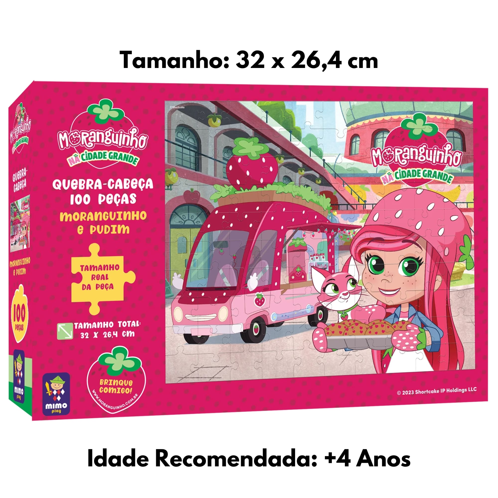 Brinquedo Infantil Quebra Cabeça Moranguinho e seu Gatinho Pudim Cidade 100 Peças Mimo Toys 4011