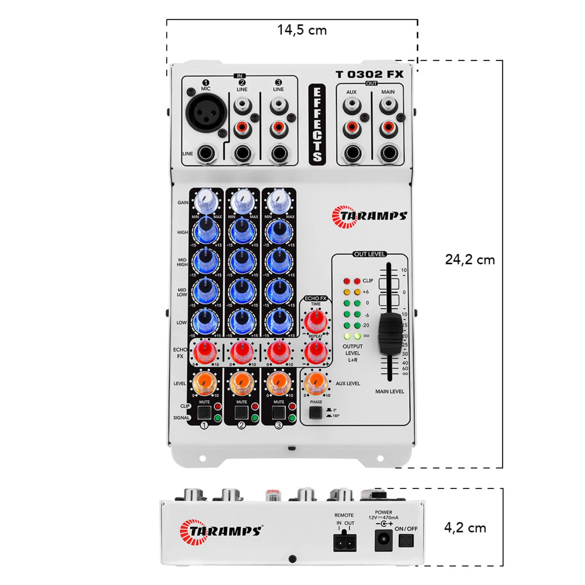 Mesa de Som T 0302 FX Colorida Colorful 12v 3 Canais Multicolor Taramps - 901938