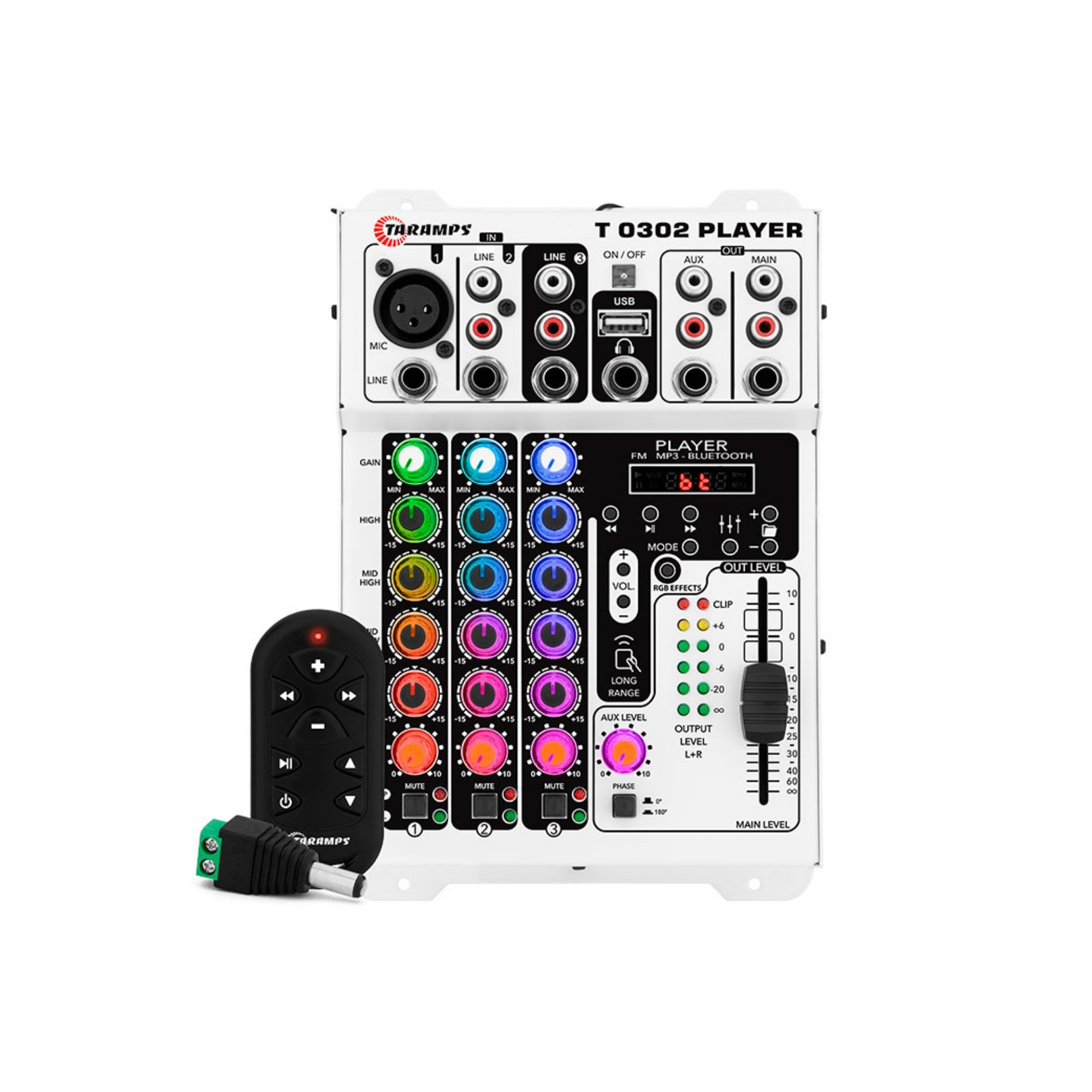 Mesa de Som Bluetooth T 0302 Player 12v Led RGB 3 Canais Multicolor Taramps - 902011