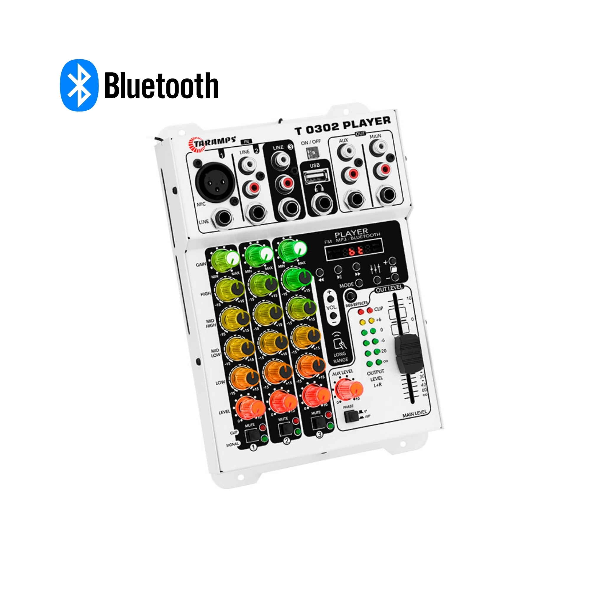 Mesa de Som Bluetooth T 0302 Player 12v Led RGB 3 Canais Multicolor Taramps - 902011