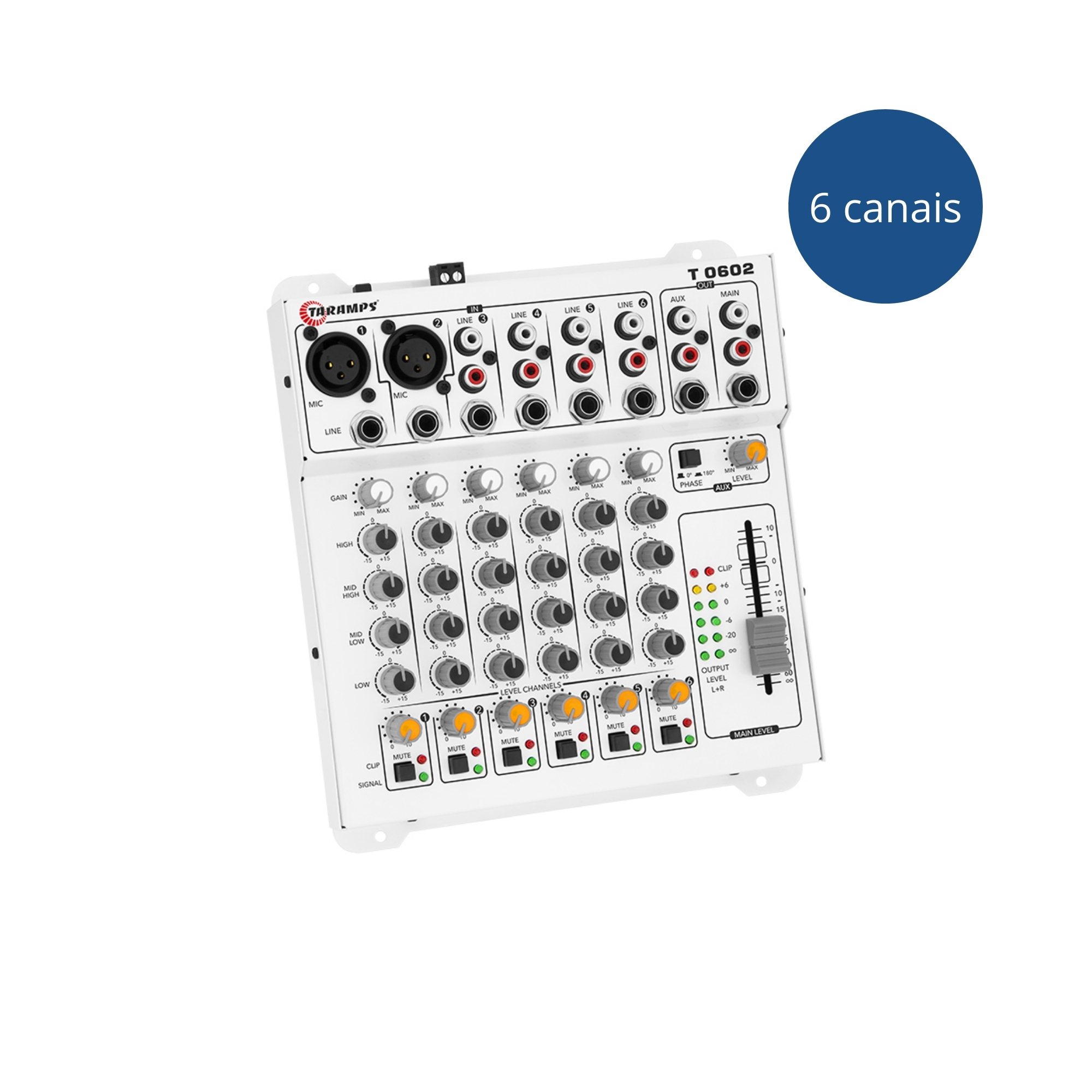 Mesa de Som com Led 6 Canais 16 Conexões 12v T 0602 Taramps - 901690