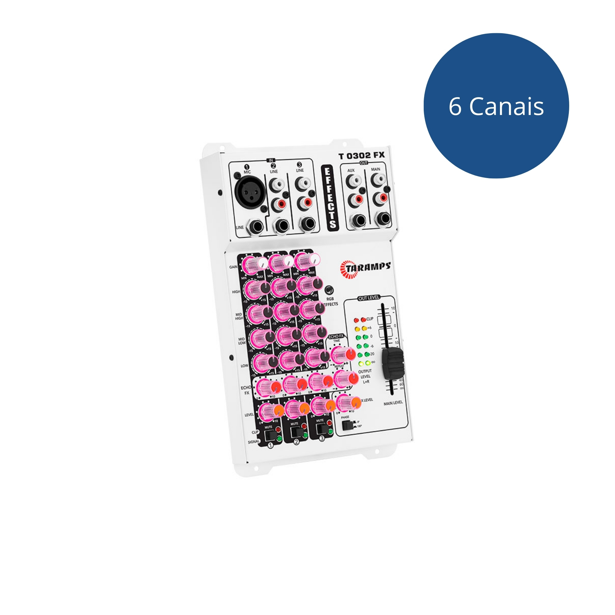 Mesa de Som Bluetooth Com Led RGB T 0602 Player FX 12v 6 Canais Multicores Controle Taramps 902009