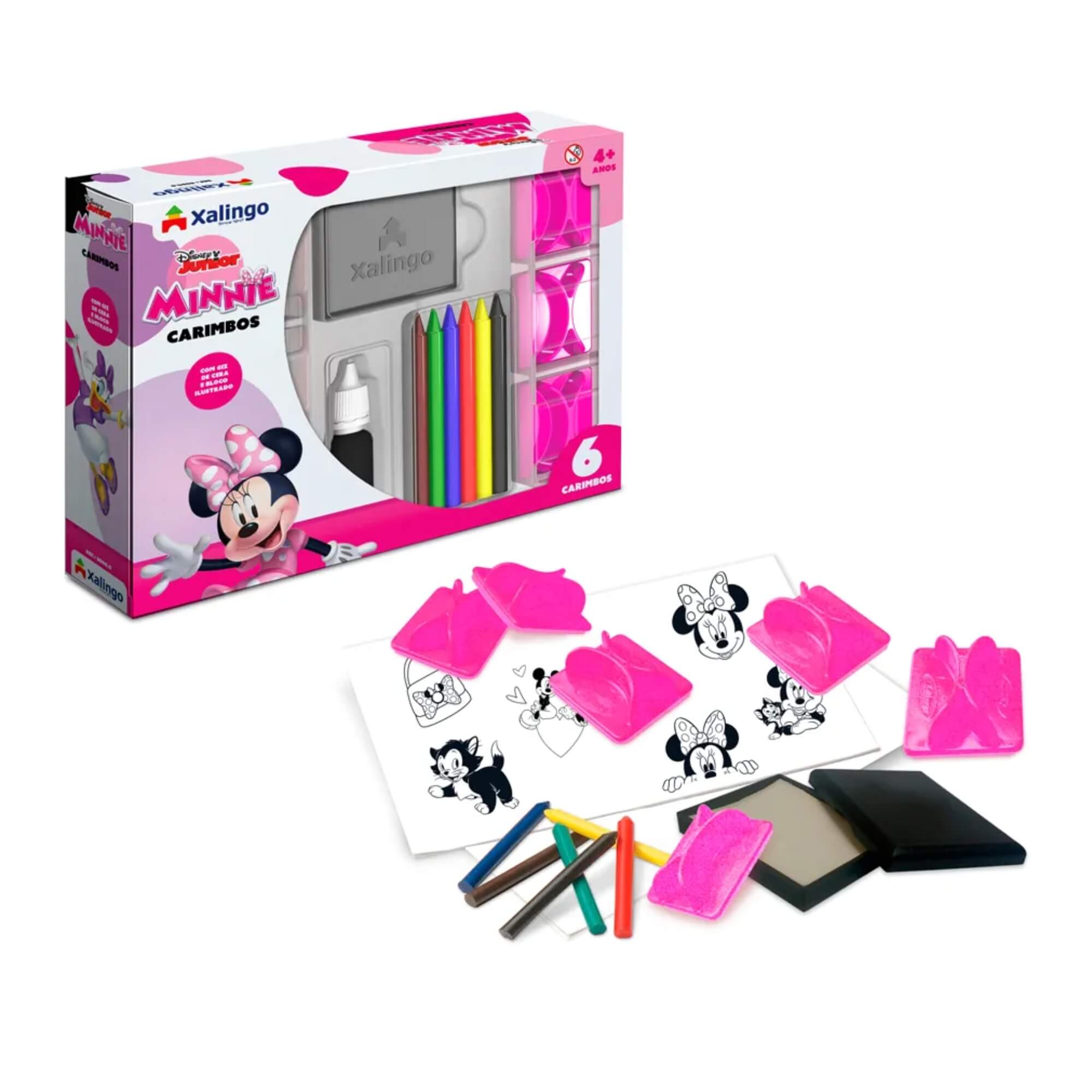 Brinquedo Infantil Carimbos Minnie A partir de 4 anos Com Giz de Cera e Almofada Xalingo 13254