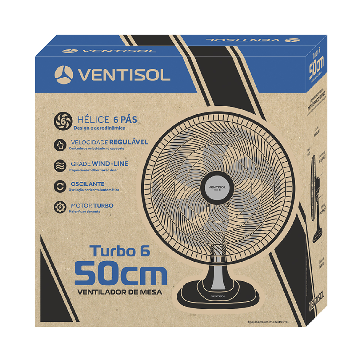 Ventilador de Mesa Oscilante 50cm Turbo 6 pás 127v Preto Premium Agratto class A Ventisol 4259