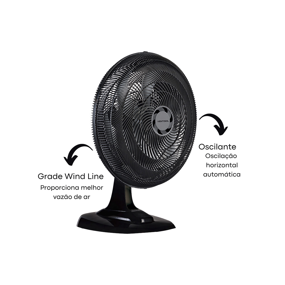 Ventilador de Mesa Oscilante 50cm Turbo 6 pás 127v Preto Premium Agratto class A Ventisol 4259