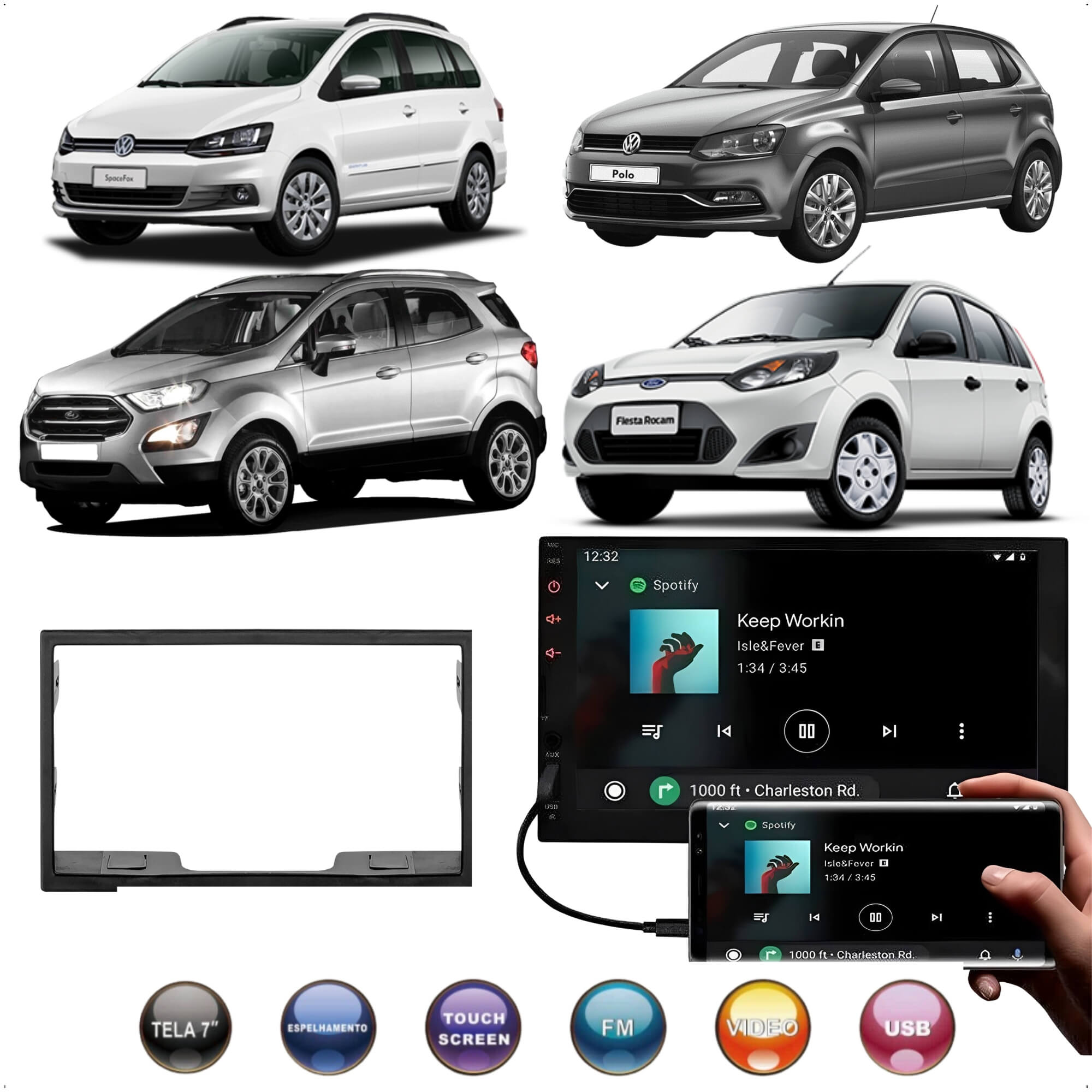 COMP Multimidia H-Tech HT-3000 Golf 93/2012 Gol 93/2016 SpaceFox/Fox 2010 a 2013 + Moldura