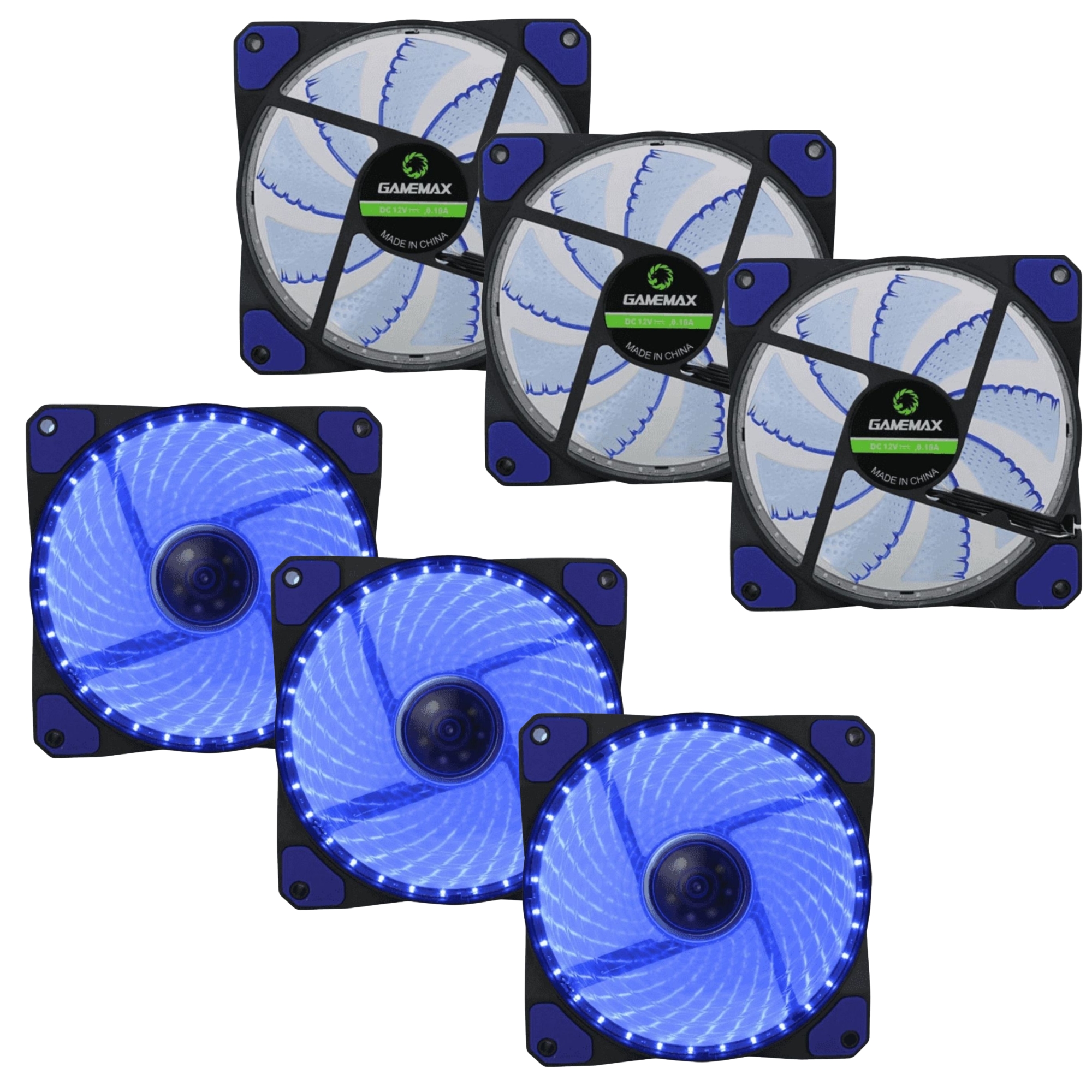 Kit 3 Coolers para Gabinete 12mm 32 LED Azul Gamemax - GMX-GF12B