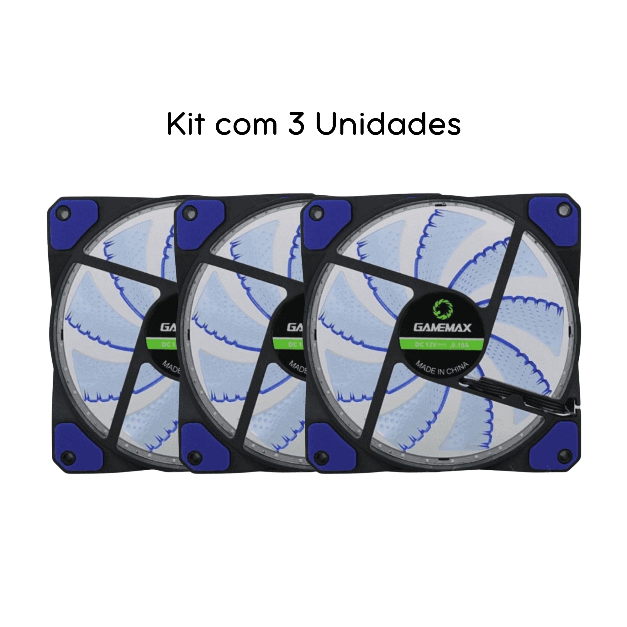 Kit 3 Coolers para Gabinete 12mm 32 LED Azul Gamemax - GMX-GF12B