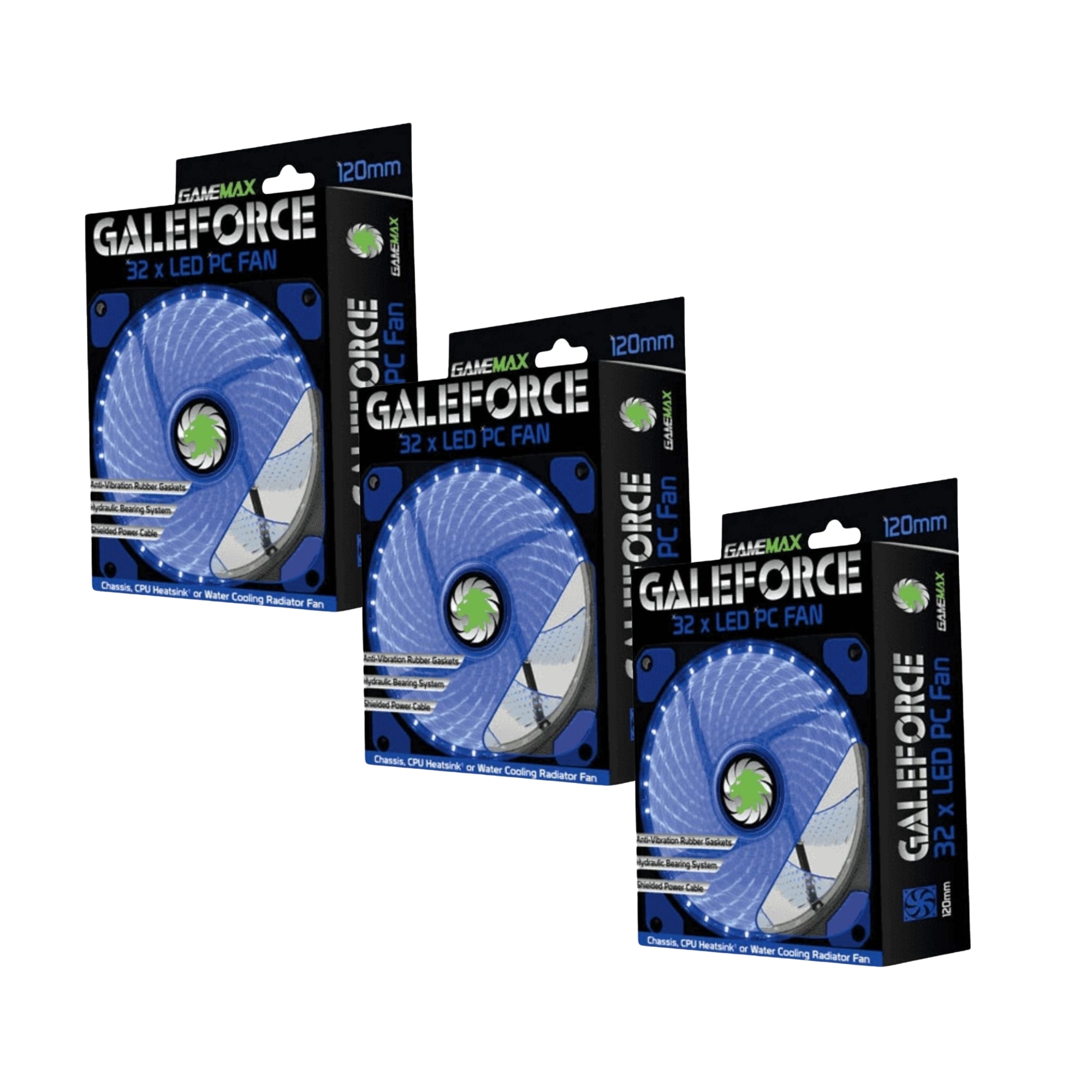 Kit 3 Coolers para Gabinete 12mm 32 LED Azul Gamemax - GMX-GF12B