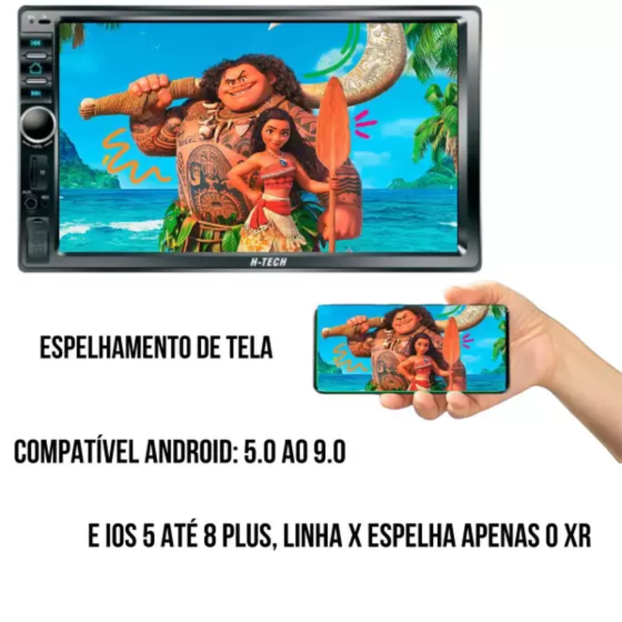 Central Multimídia Android/IOS Mp5 2 Din7"Usb/Sd Card/Aux/Bluetooth Controle Remoto H-tech-HT-5023