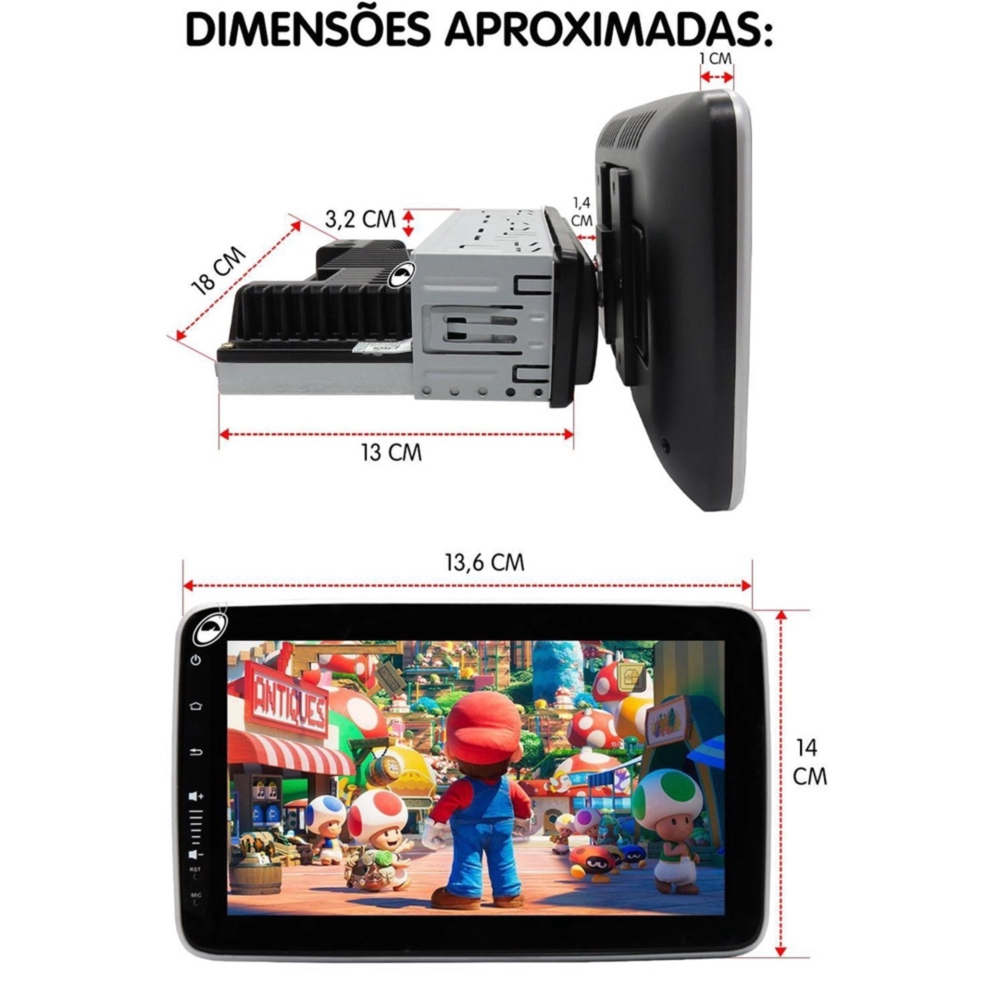 Multimídia Traseira 1 Din 9" Tela Rotativa Flutuante 2Gb Ram 32Gb  H-Tech - HT-9290CA