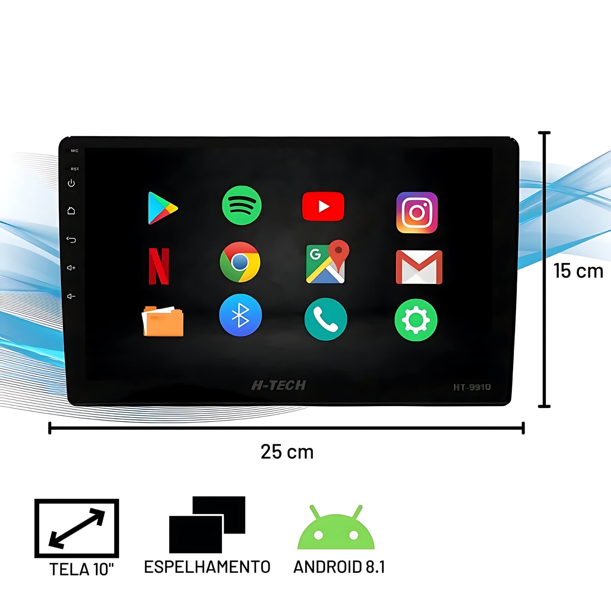 Central Multimídia 10" Pol Full Touch Android 12 32GB H-TECH - HT-9910CA