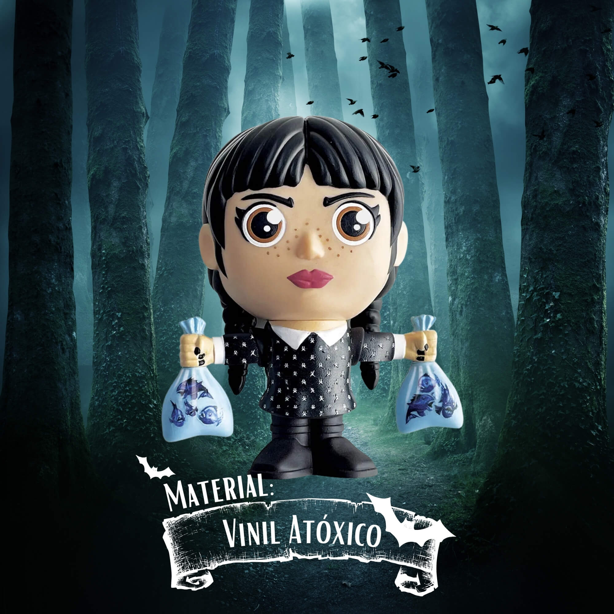Boneco Brinquedo Infantil Colecionável Fandom box Wandinha com Peixes Líder - 3386