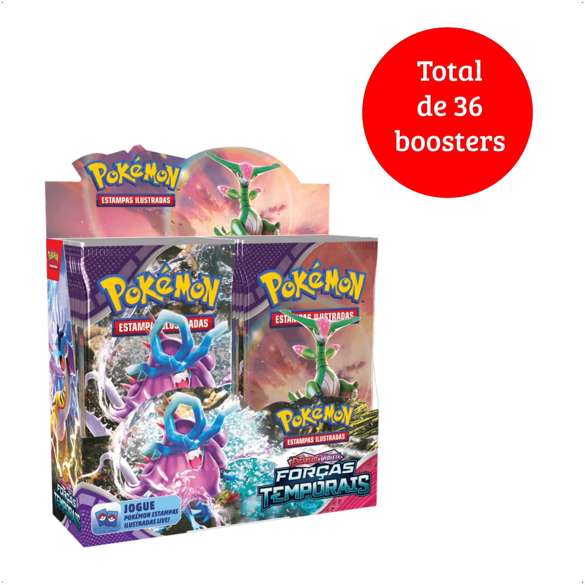 COMP Kit Pokemon Booster Box (Caixa c/ 36 pacotes) EV5 Forças Temporais Copag 33968 + Jogo do Mico