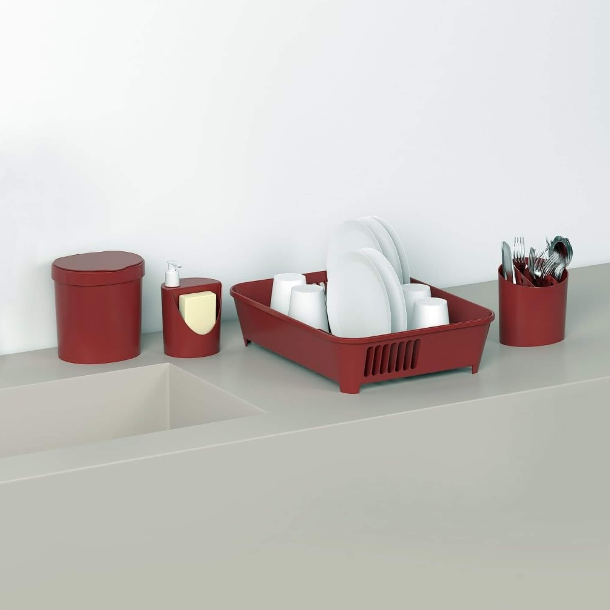 Escorredor de Louças 14 Pratos Coza Basic Vermelho Bold Brinox - 10848/0465