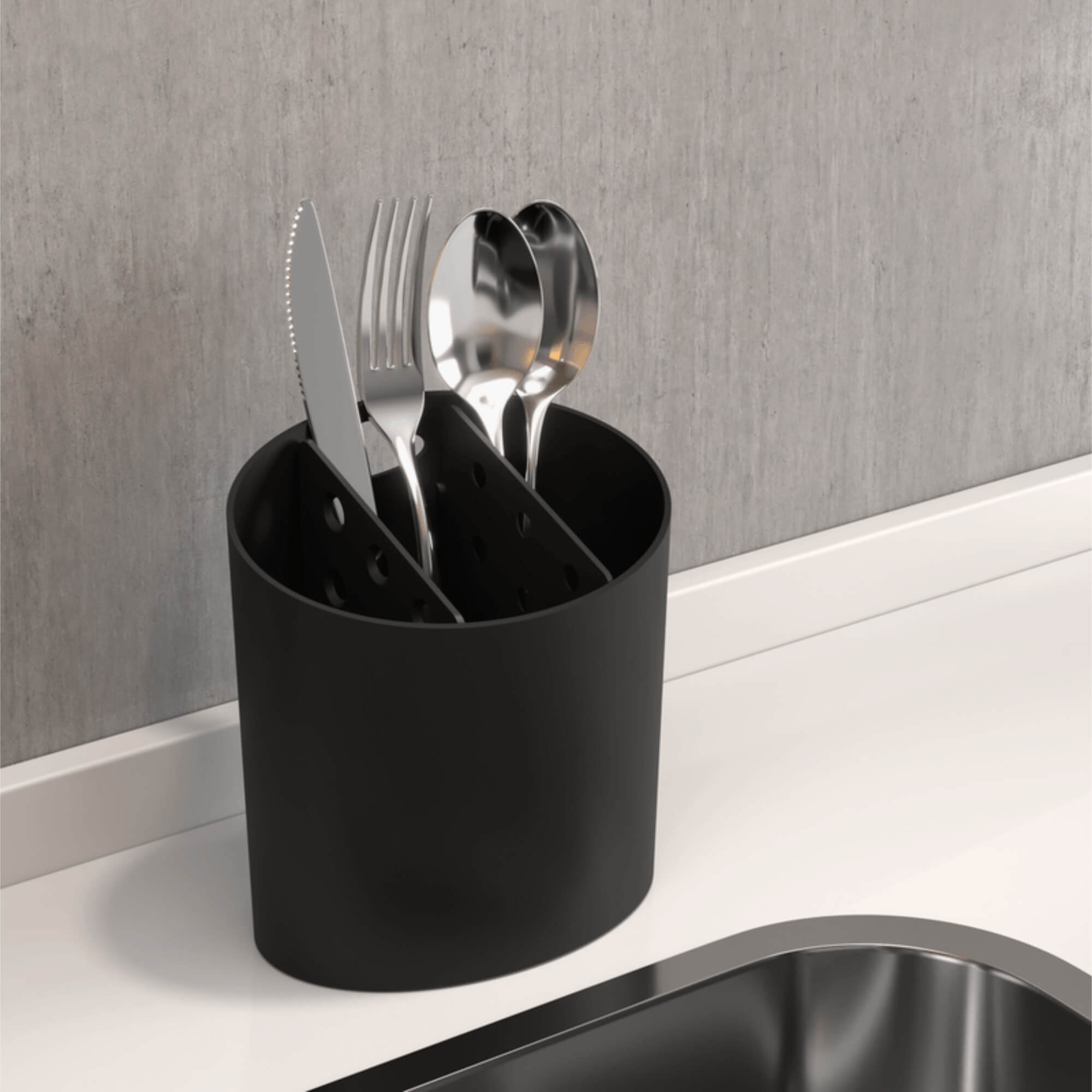 Escorredor de Talheres Oval Basic 13,8 x 10,5 x 14,4 cm Preto Coza Brinox -10840/0008