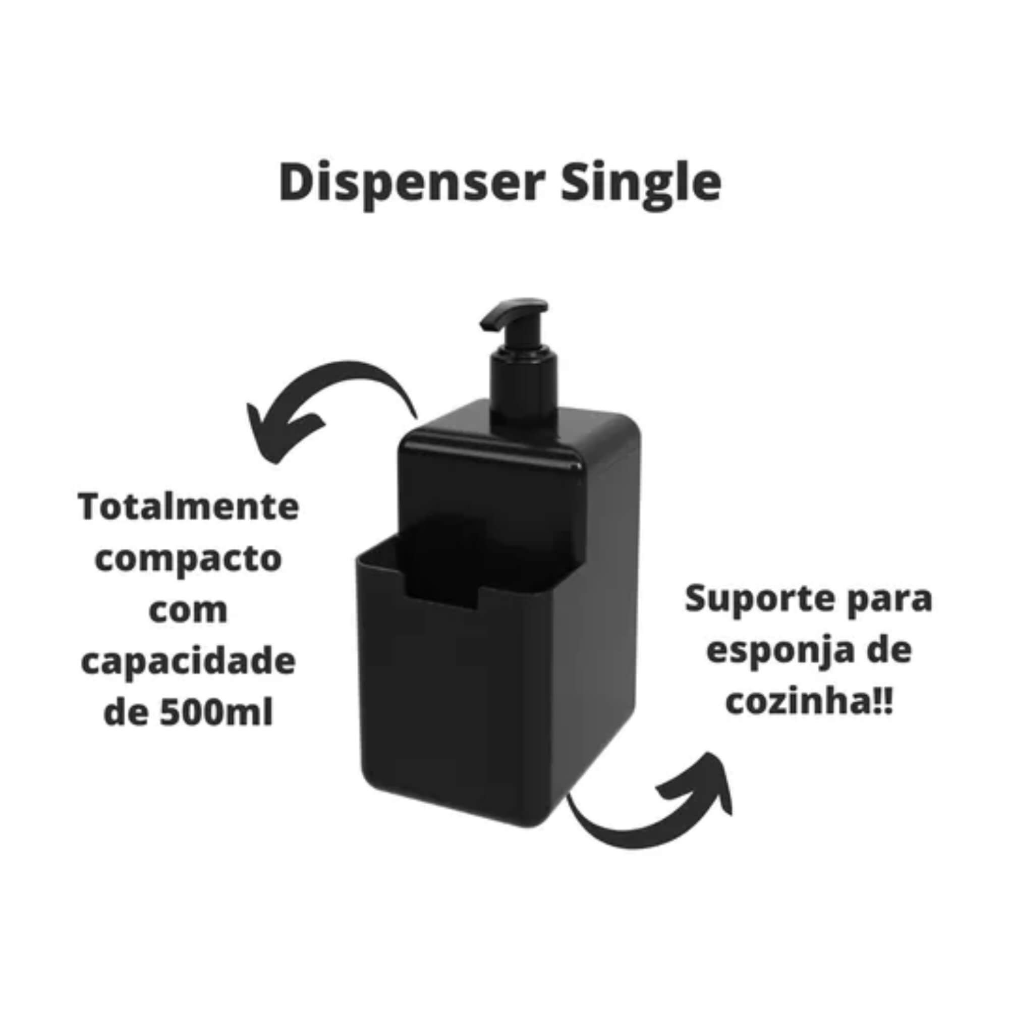 Dispenser Coza para detergente líquido e esponja 500ml Preto linha Single Coza Brinox - 17008/0008