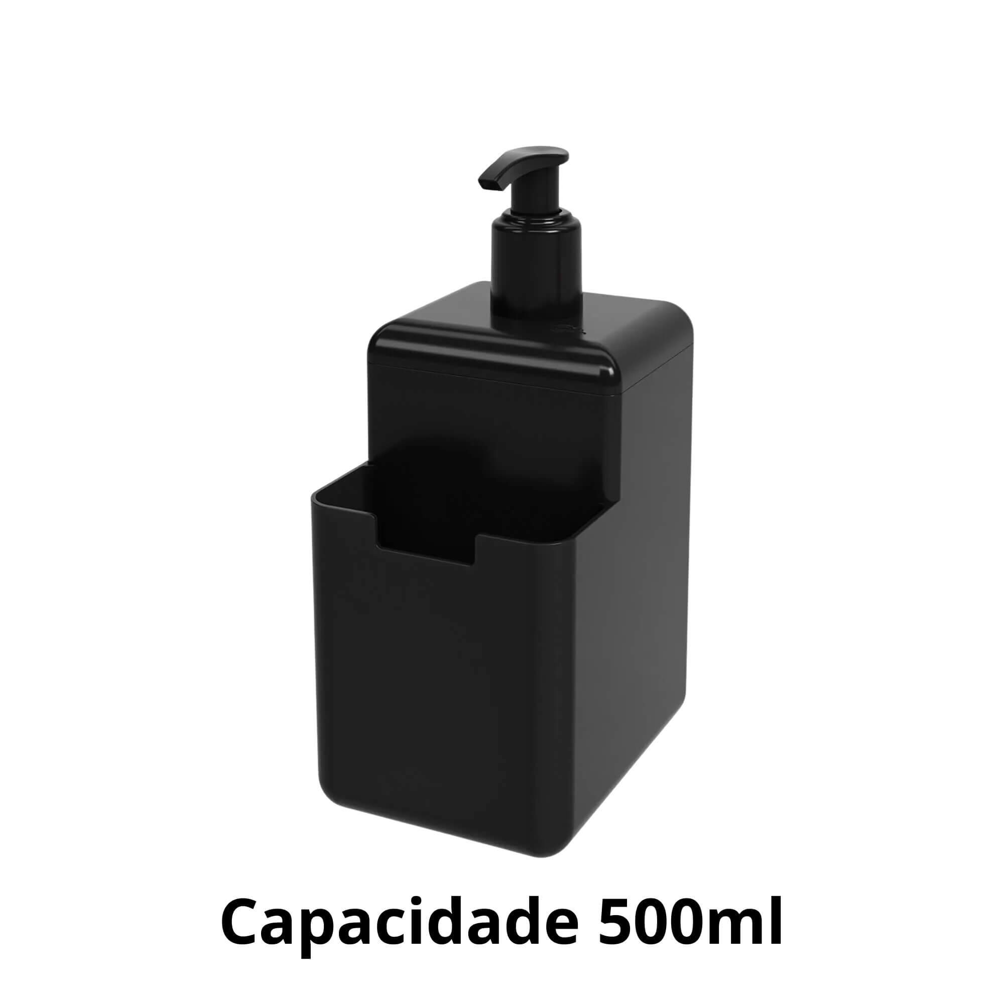 Dispenser Coza para detergente líquido e esponja 500ml Preto linha Single Coza Brinox - 17008/0008