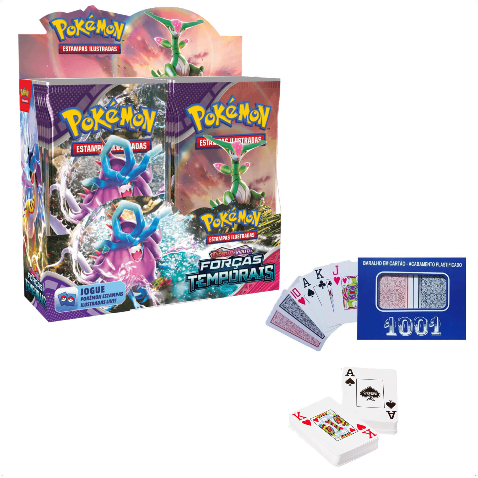 COMP Kit Pokemon Booster Box (Caixa c/ 36 pacotes) EV5 Forças Temporais Copag 33968 +Baralho 1001
