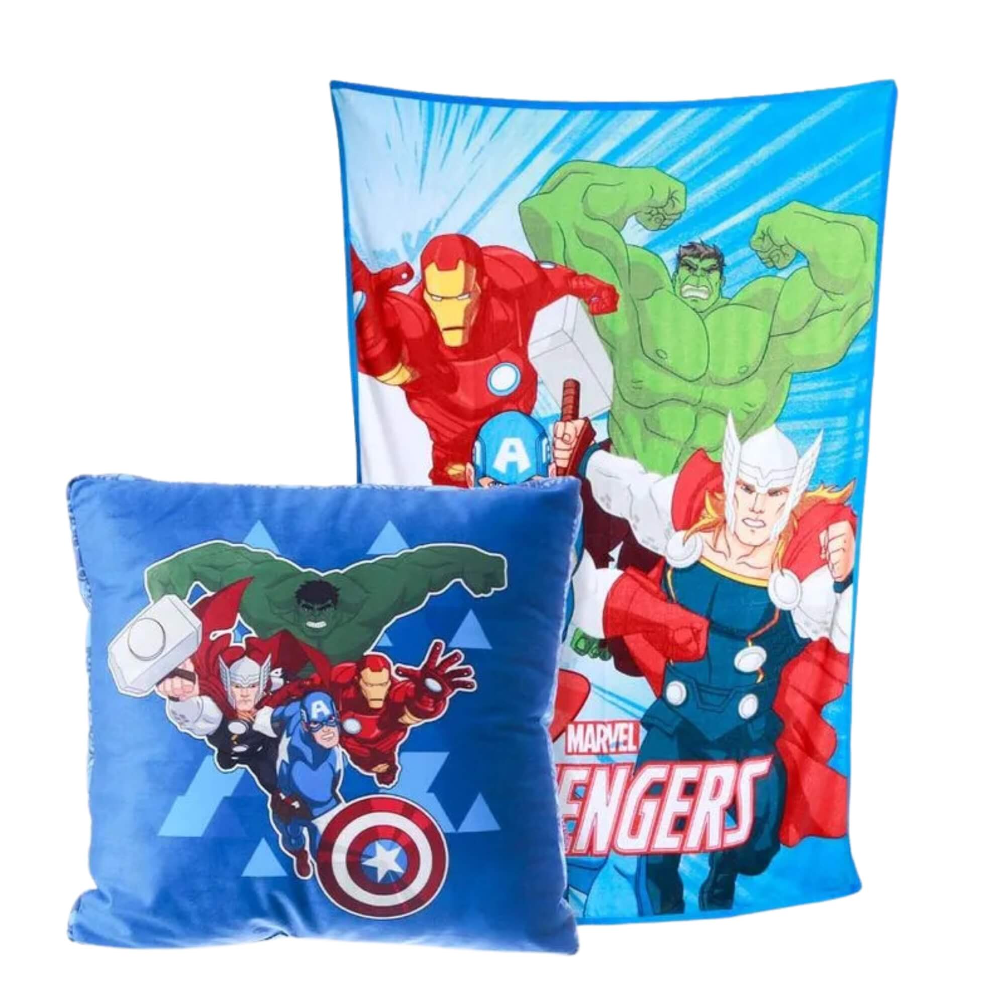 Kit Almofada Infantil Geek Azul + Manta Avengers Vingadores Zona Criativa - 10140895