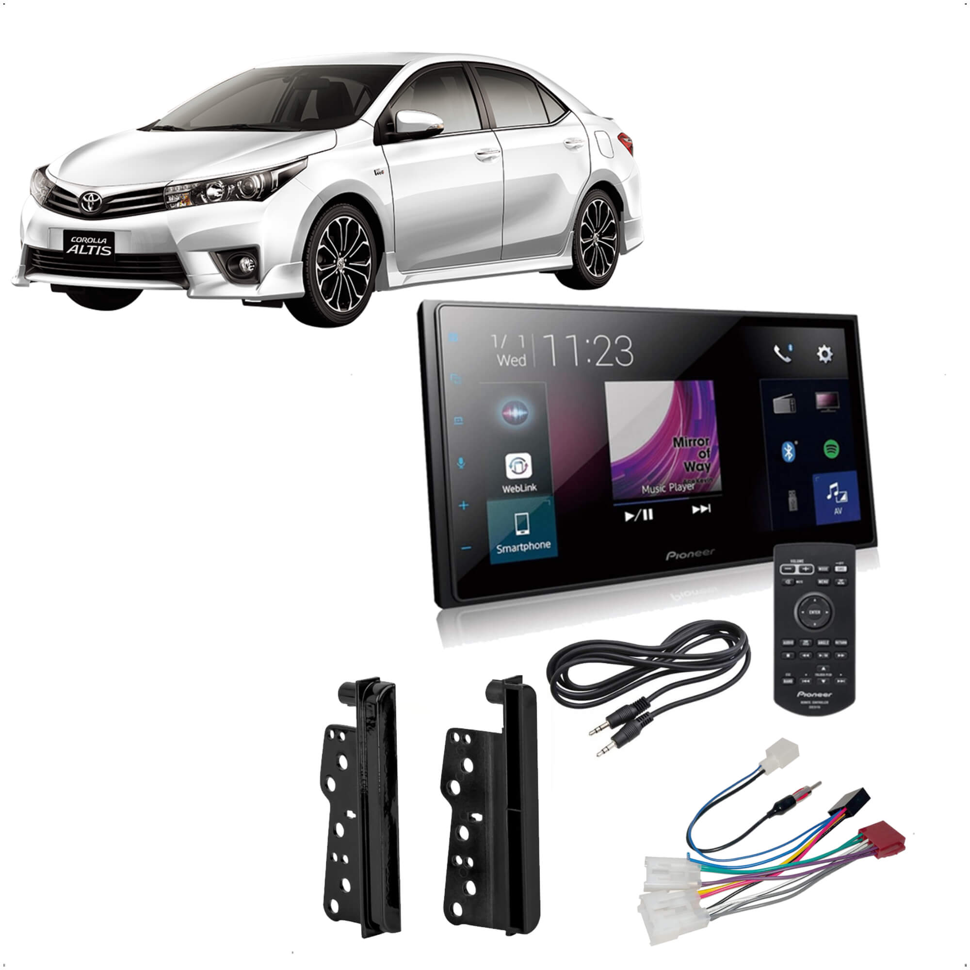 COMP Central Multimídia 7 pol DMH-Z5380TV + Moldura Corolla 2018 + Chicotes + Cabo Volante