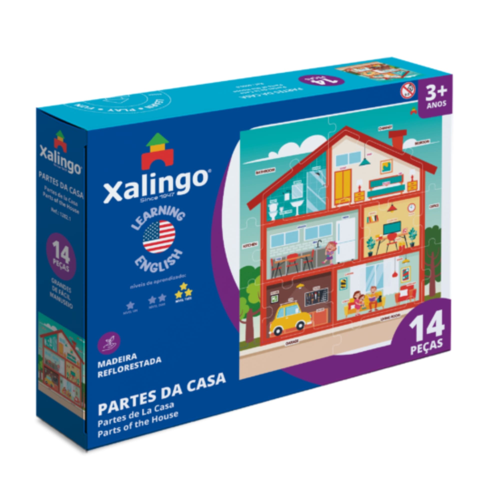 Brinquedo Quebra-Cabeça Didático Partes da Casa em Inglês p/ Crianças 14 Peças Xalingo 12821