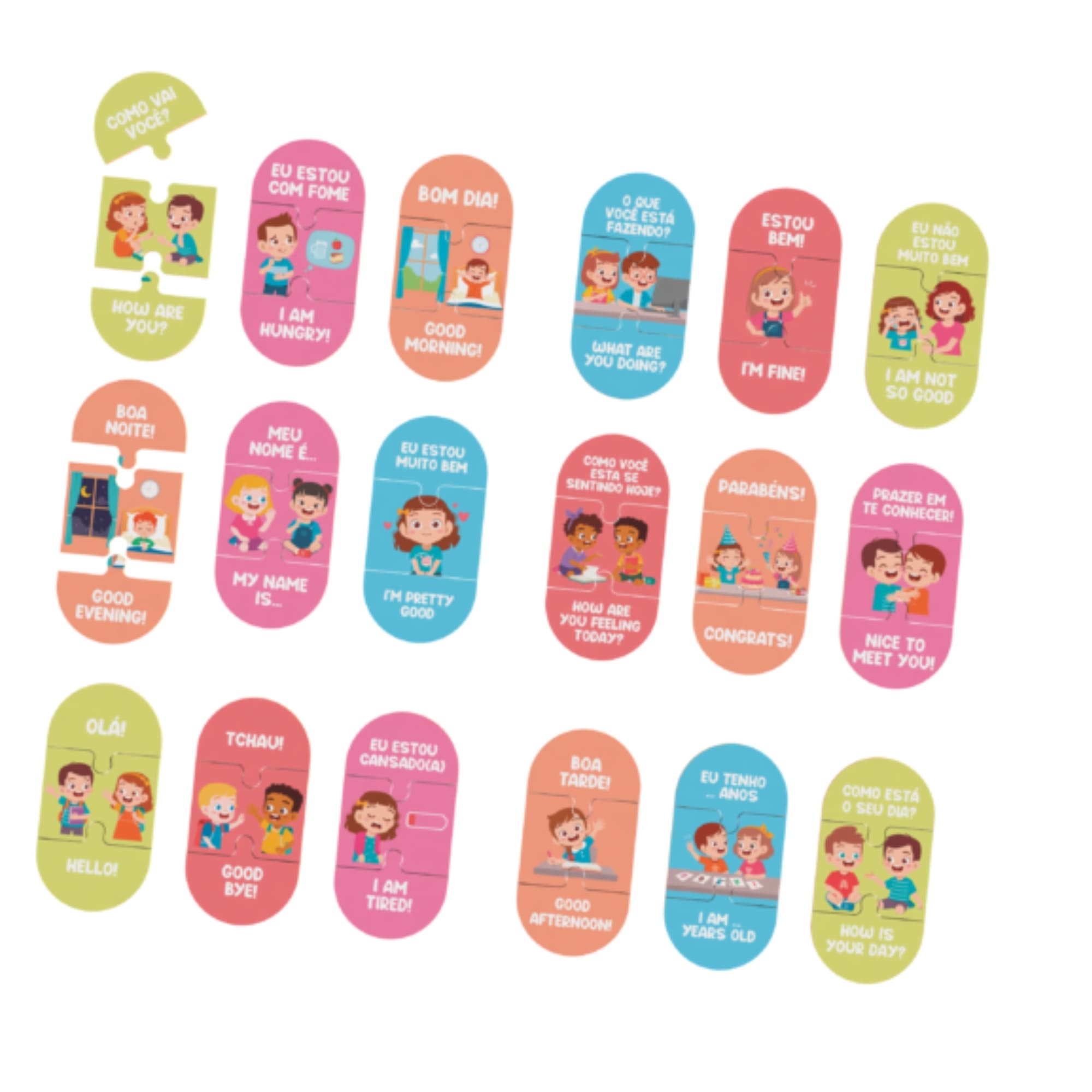 Brinquedo Quebra-Cabeça Didático Infantil Aprendendo Cumprimentos Inglês 54 peças Xalingo 12832