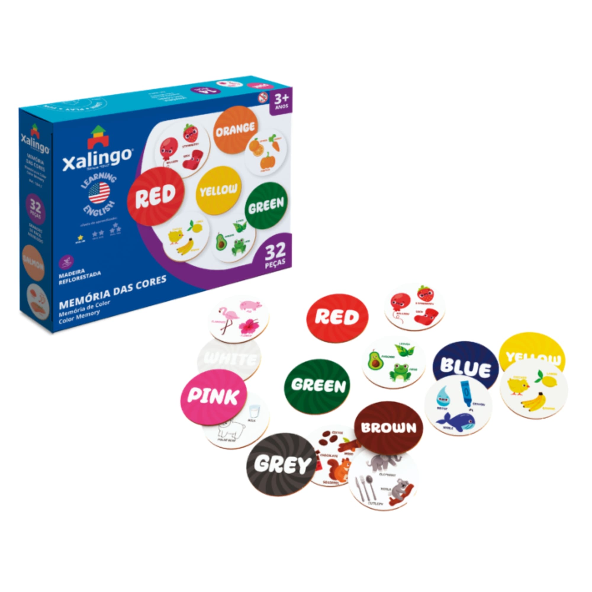 Brinquedo Jogo da Memória das Cores - Aprendendo Inglês - 32 peças - Xalingo 12843