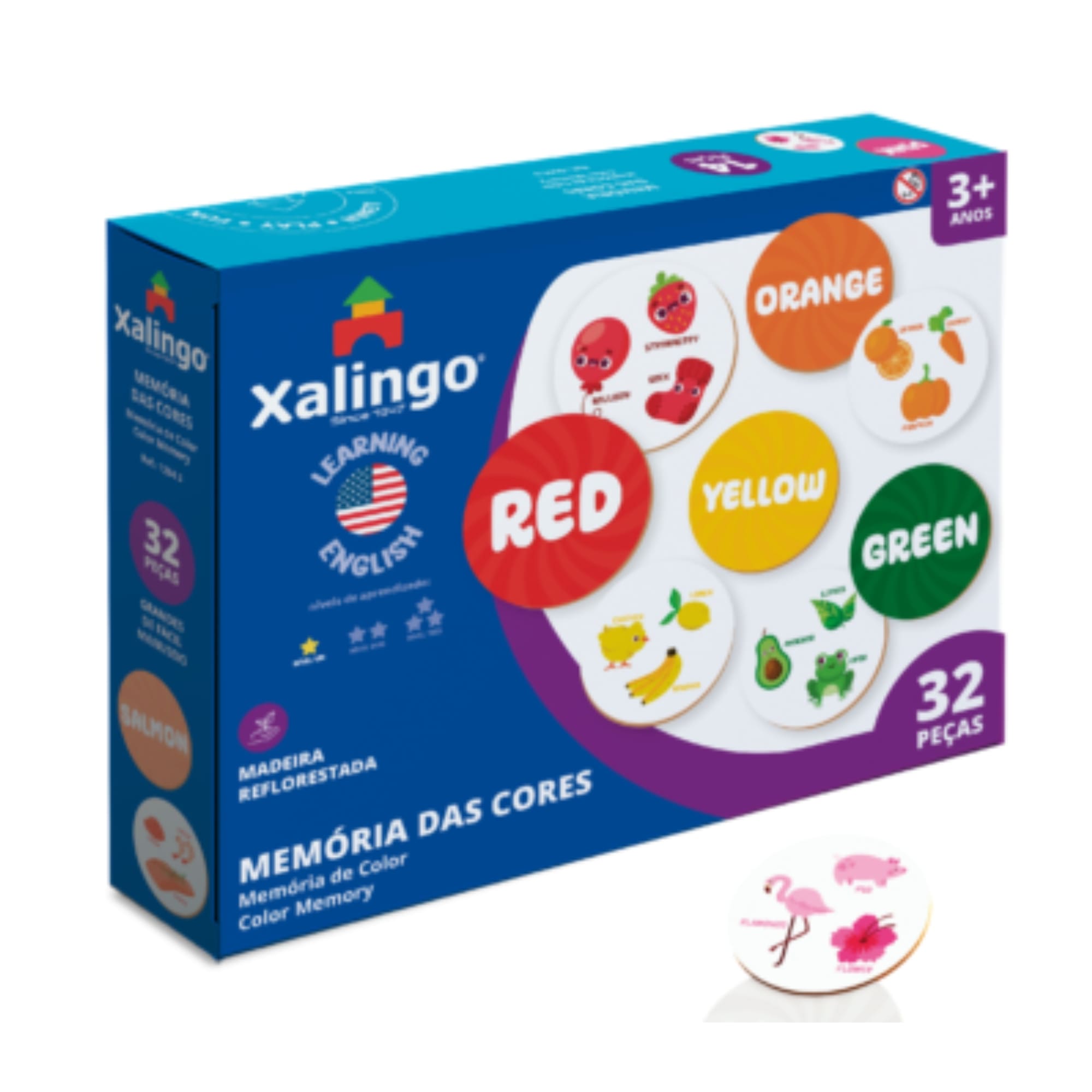 Brinquedo Jogo da Memória das Cores - Aprendendo Inglês - 32 peças - Xalingo 12843