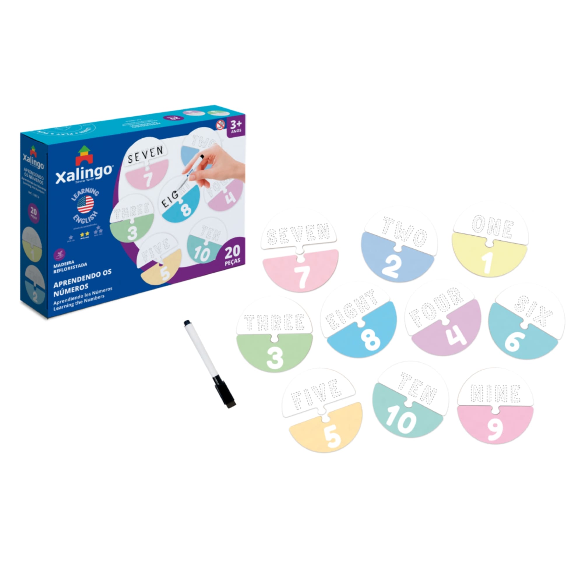 Quebra-Cabeça Didático Infantil - Aprendendo os Números em Inglês - 20 peças - Xalingo 12876