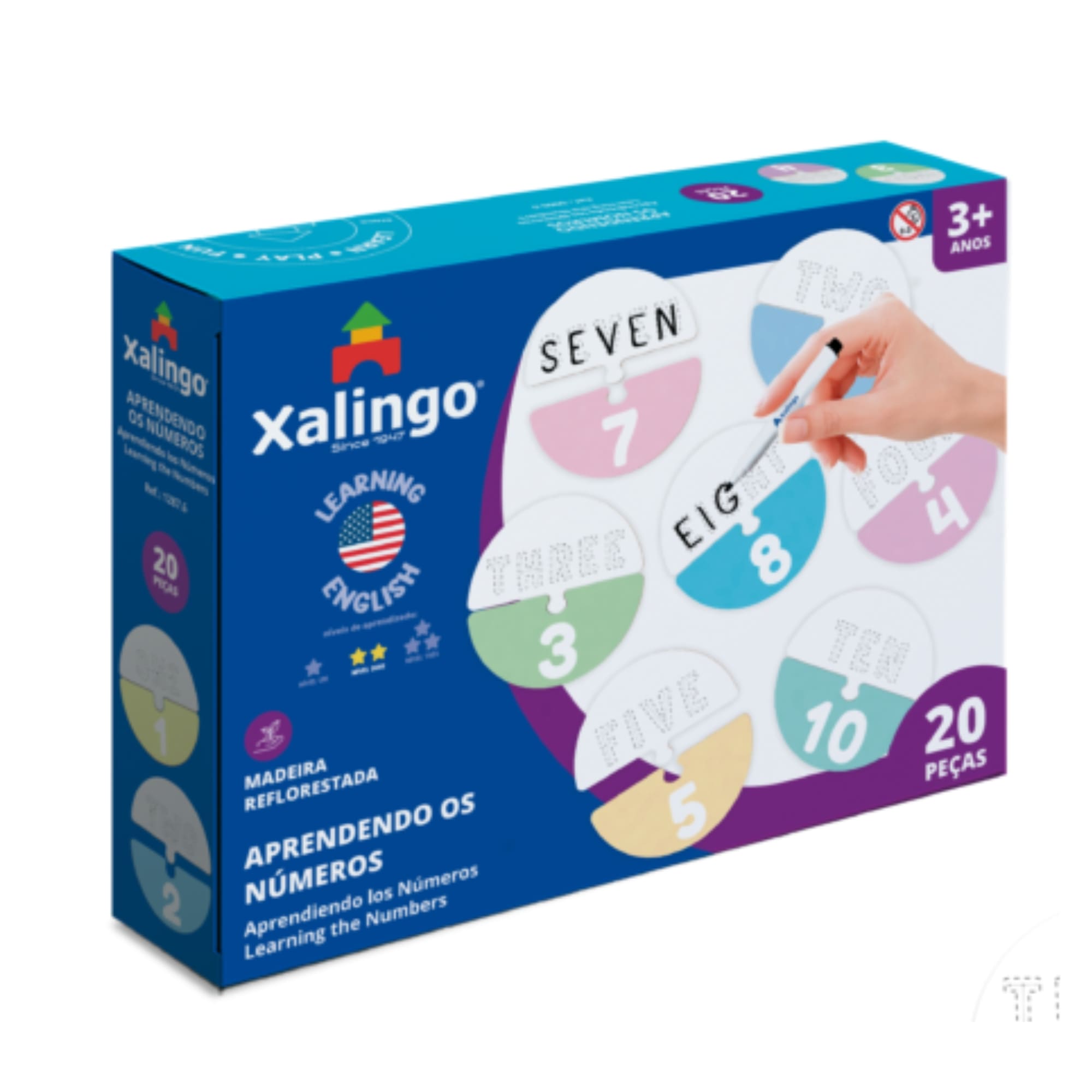 Quebra-Cabeça Didático Infantil - Aprendendo os Números em Inglês - 20 peças - Xalingo 12876