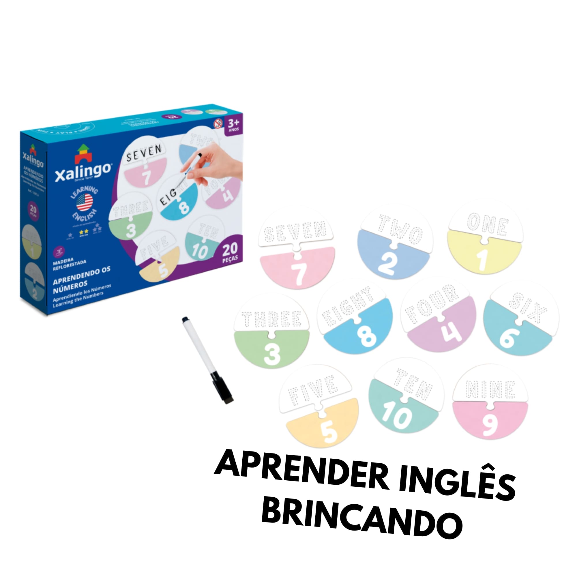 Quebra-Cabeça Didático Infantil - Aprendendo os Números em Inglês - 20 peças - Xalingo 12876