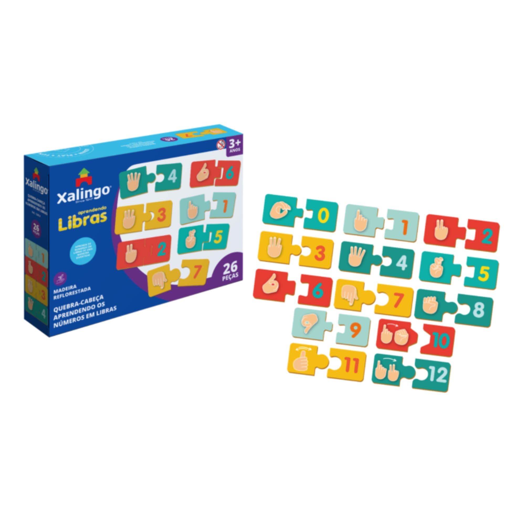 Brinquedo Quebra-Cabeça Didático Infantil Aprendendo Números em Libras 26 peças Xalingo - 12898