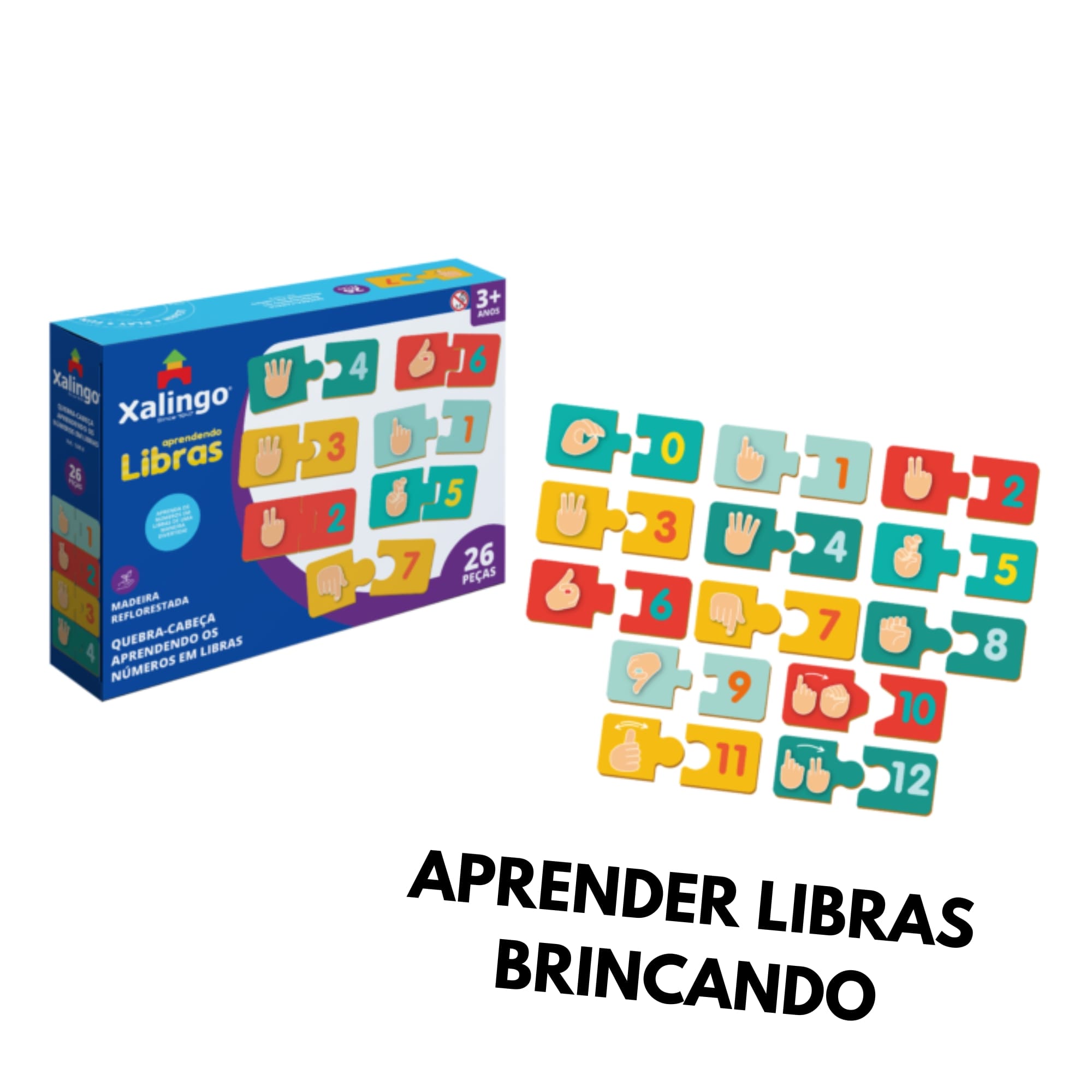 Brinquedo Quebra-Cabeça Didático Infantil Aprendendo Números em Libras 26 peças Xalingo - 12898